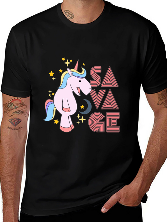 Savage Unicorn Graphic Tee - Black Cotton