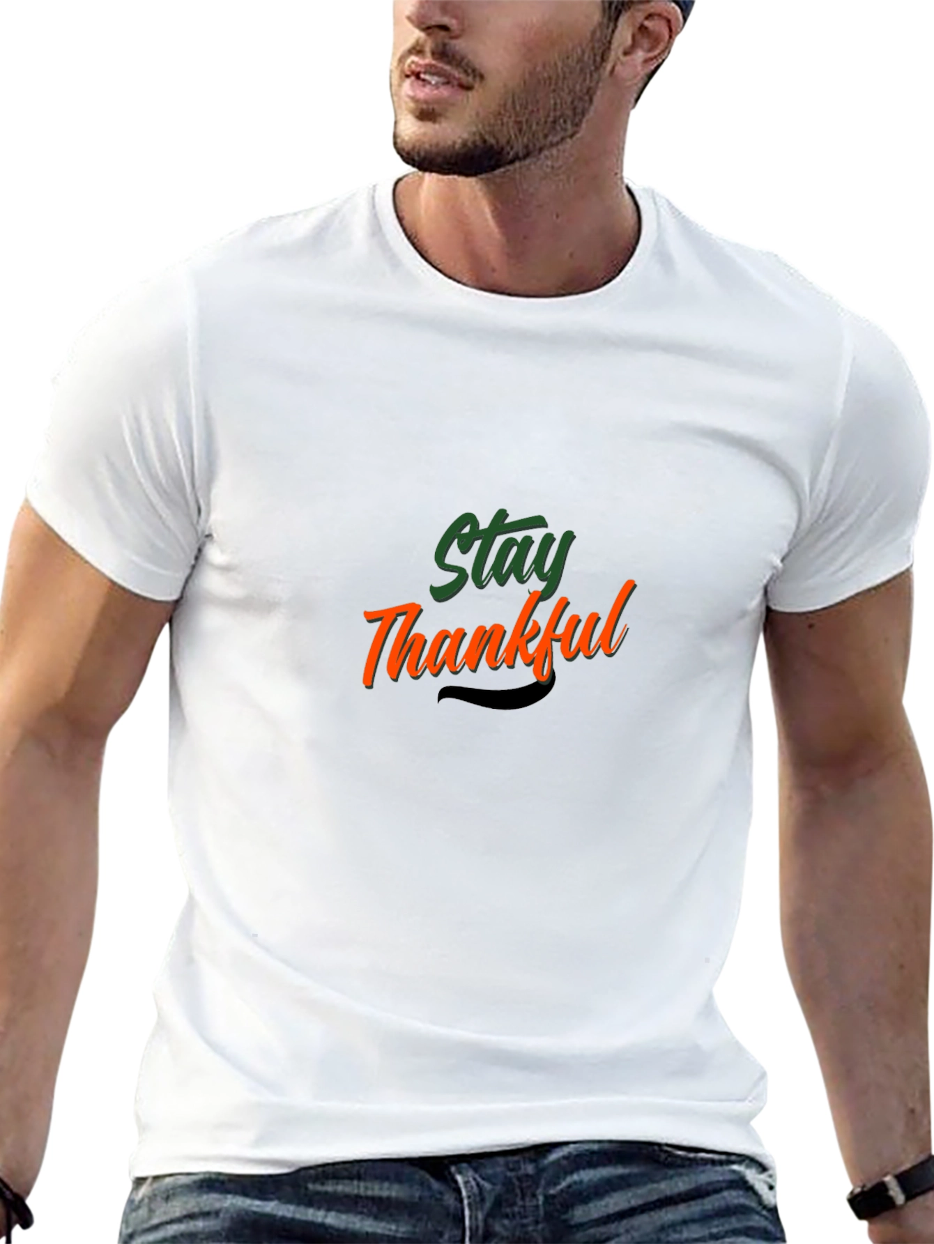 Stay Thankful Black Graphic T-Shirt