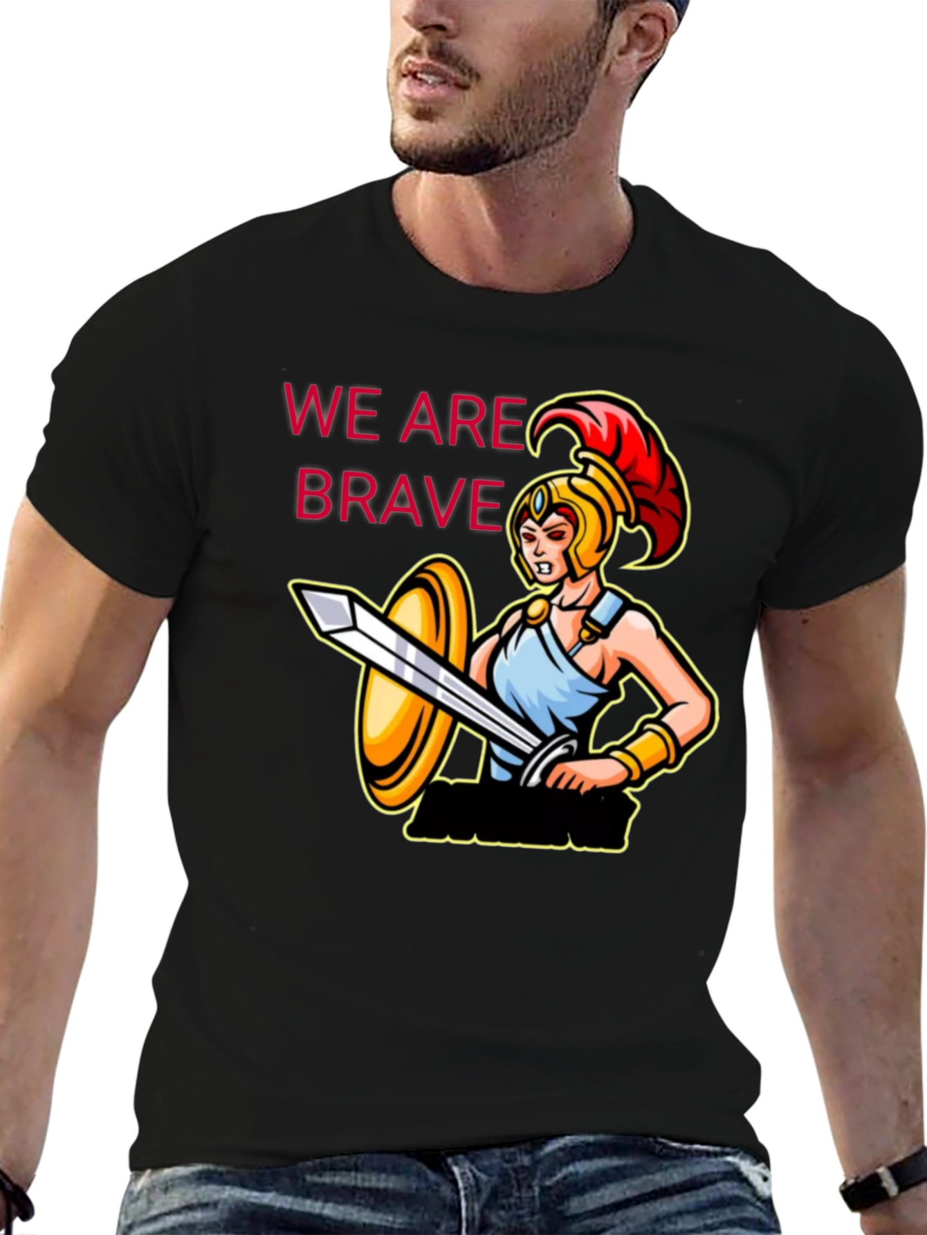 Brave Warrior Graphic Tee - Black Cotton T-Shirt