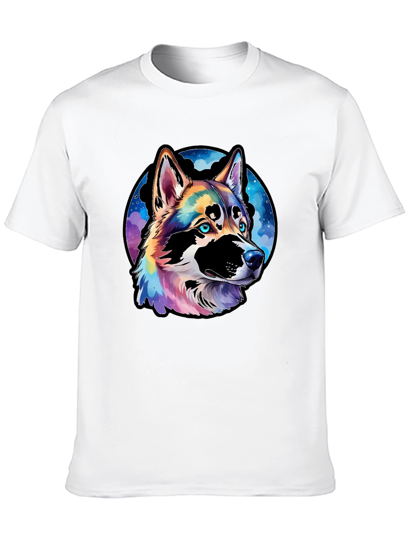 Vibrant Husky Dog Graphic Black T-Shirt