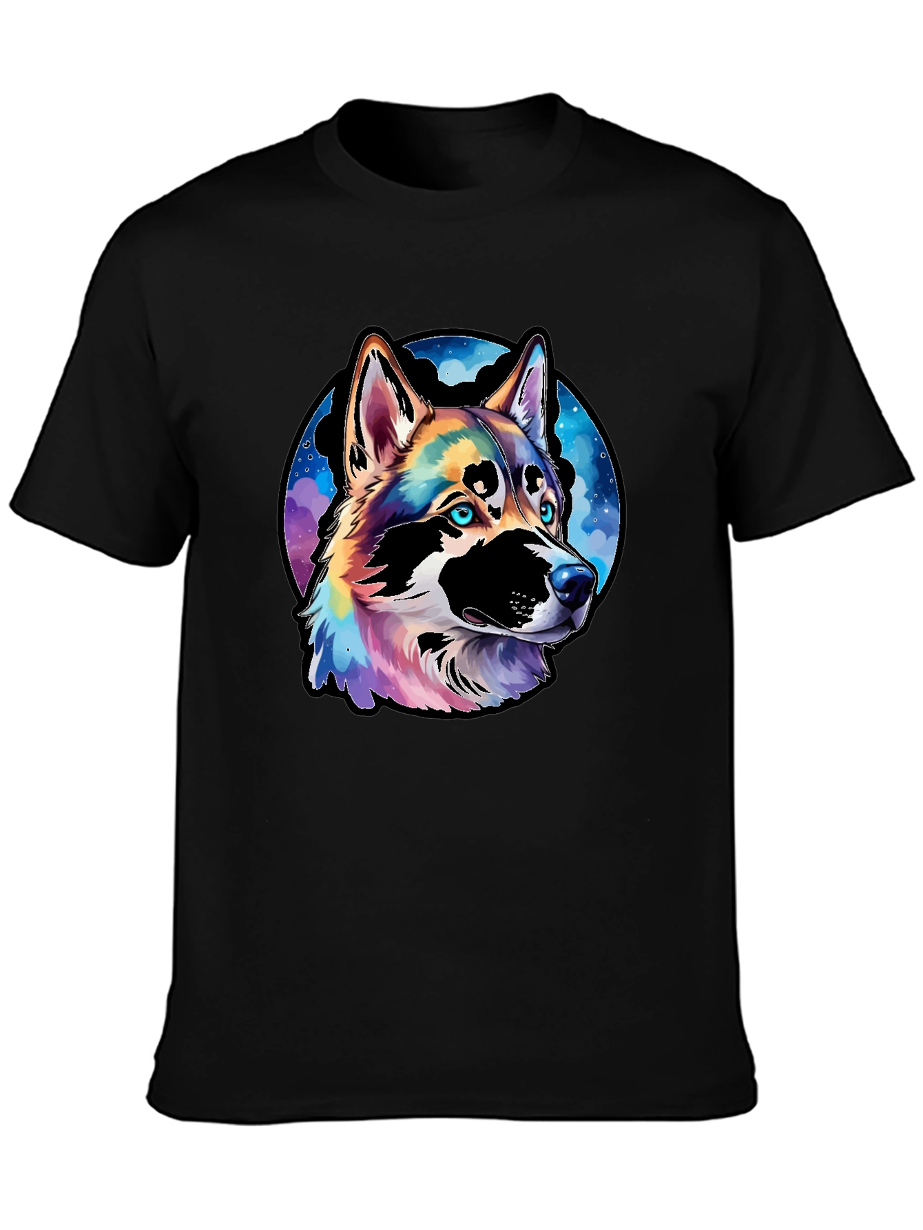 Vibrant Husky Dog Graphic Black T-Shirt