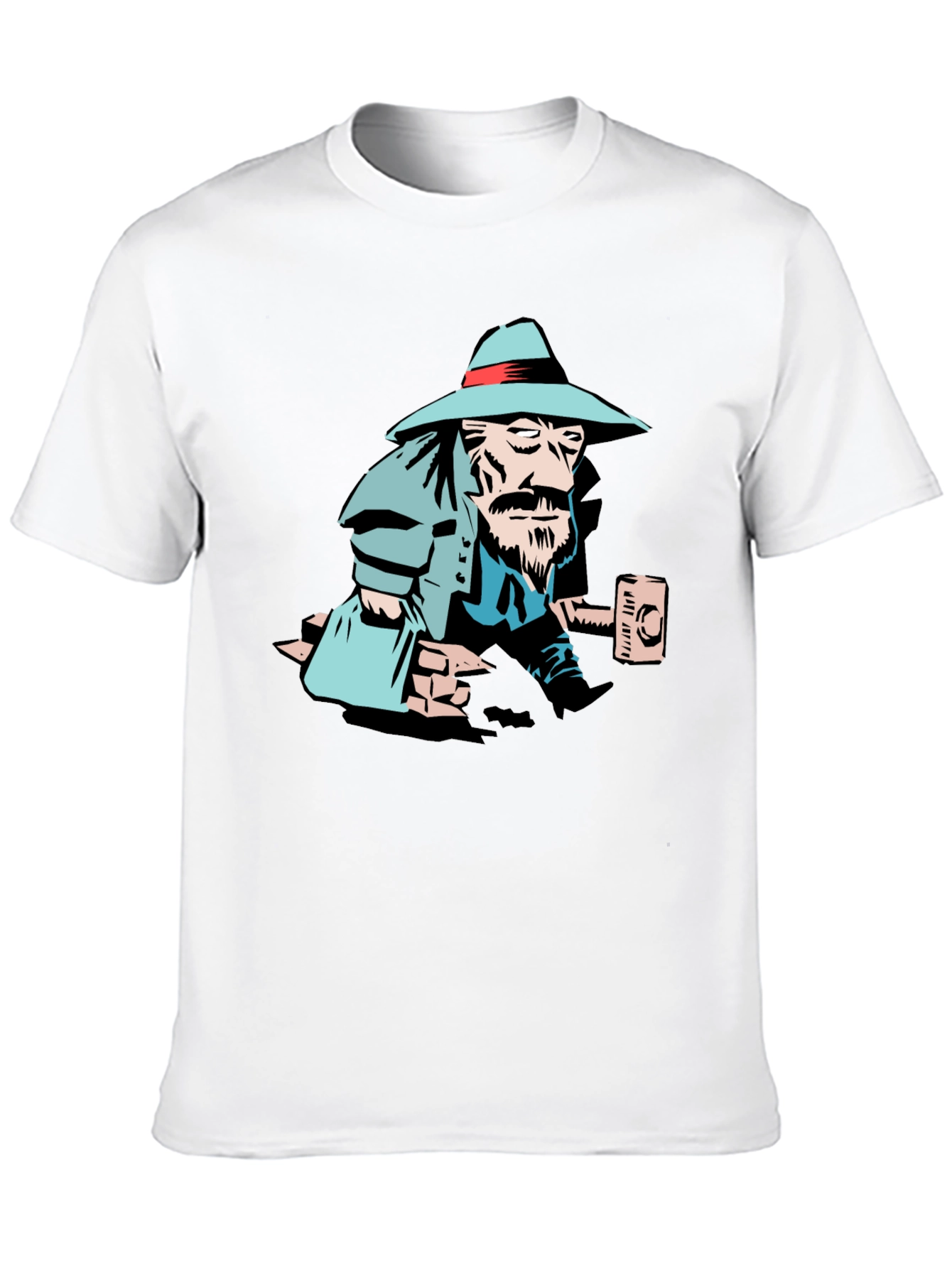 Black T-Shirt with Cartoon Carpenter Graphic