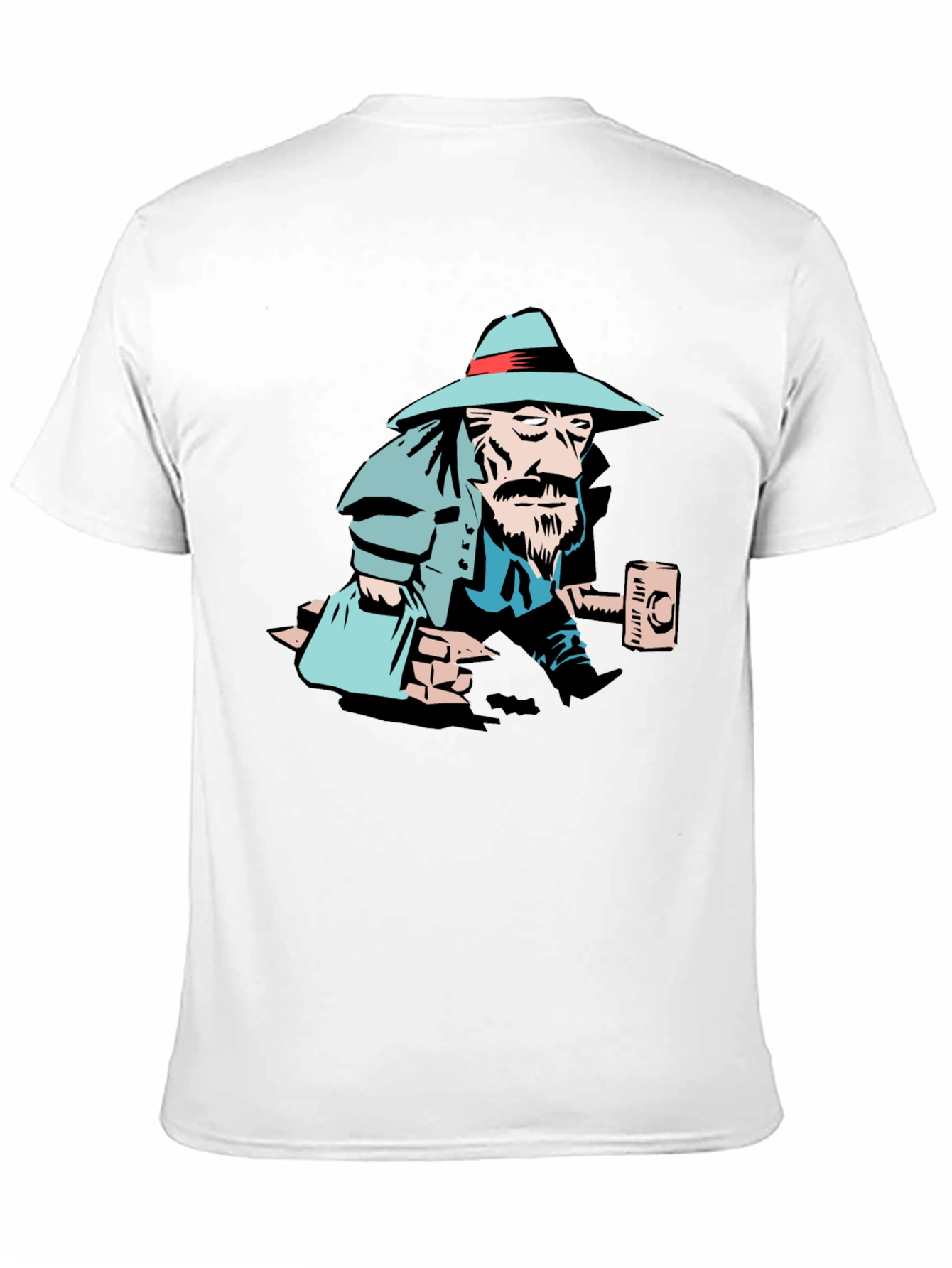 Black T-Shirt with Cartoon Carpenter Graphic