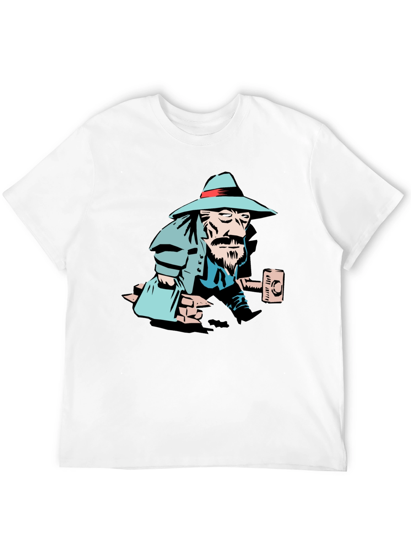 Black T-Shirt with Cartoon Carpenter Graphic