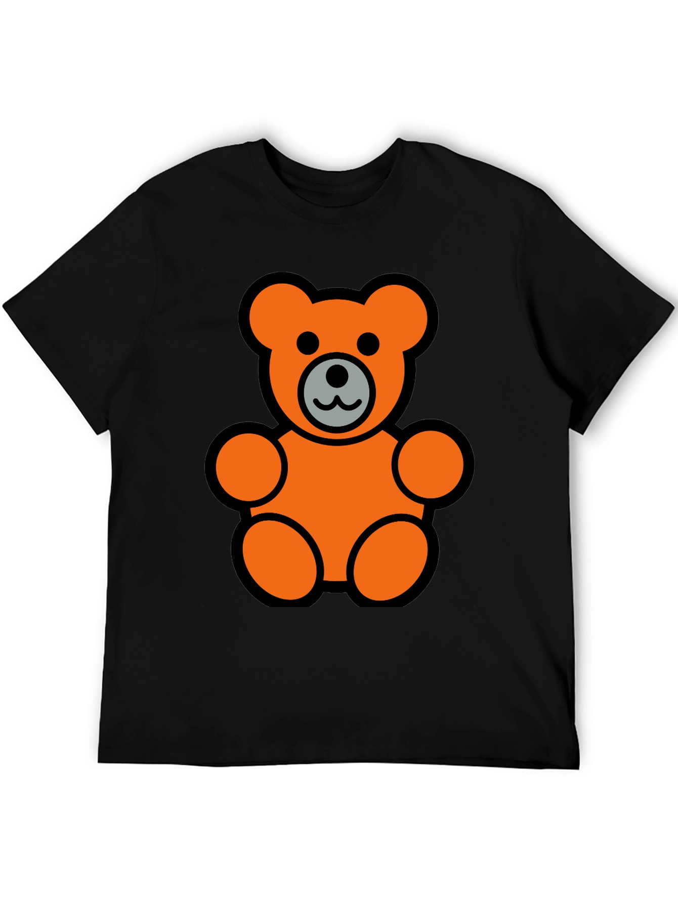 Orange Teddy Bear Graphic Black T-Shirt
