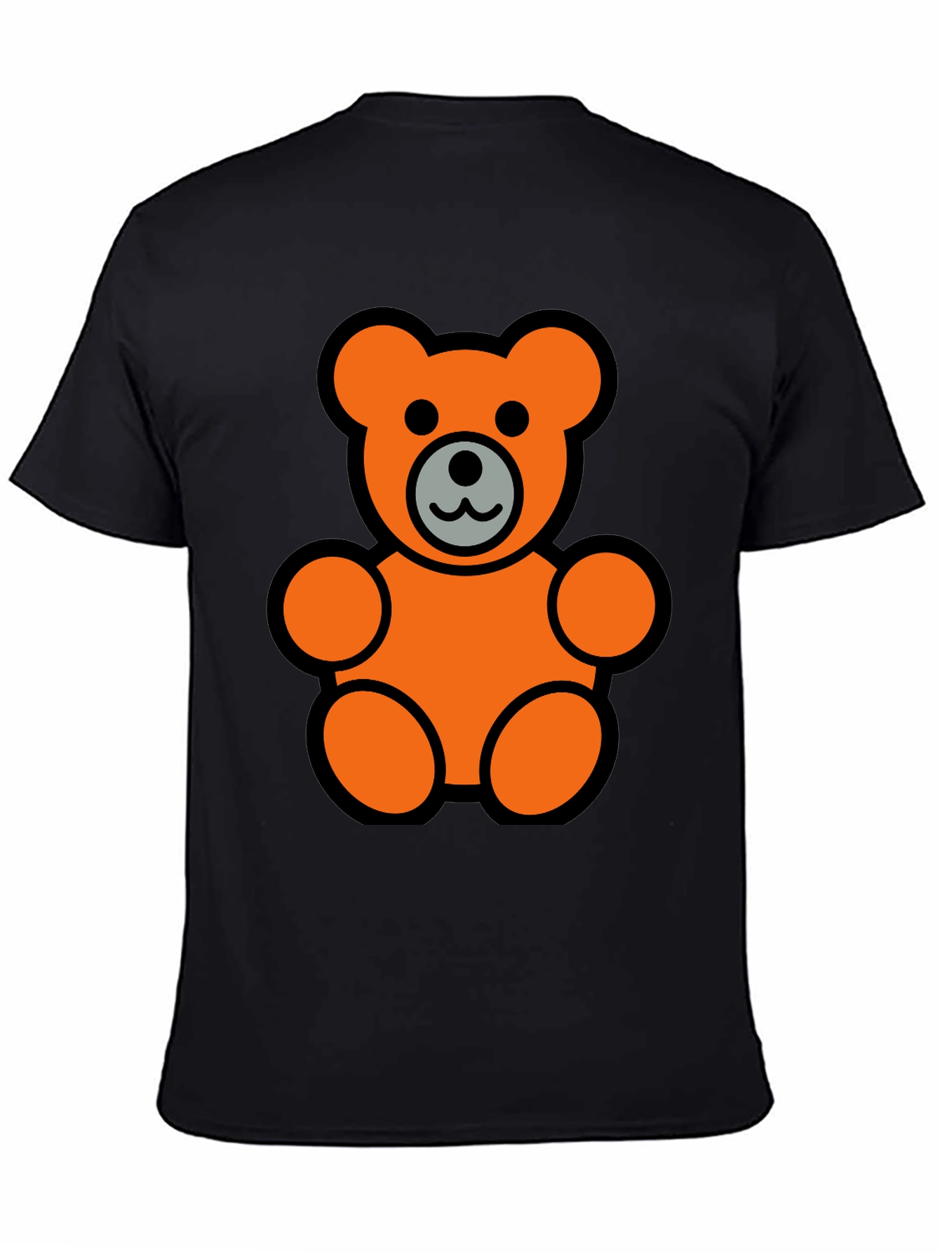 Orange Teddy Bear Graphic Black T-Shirt