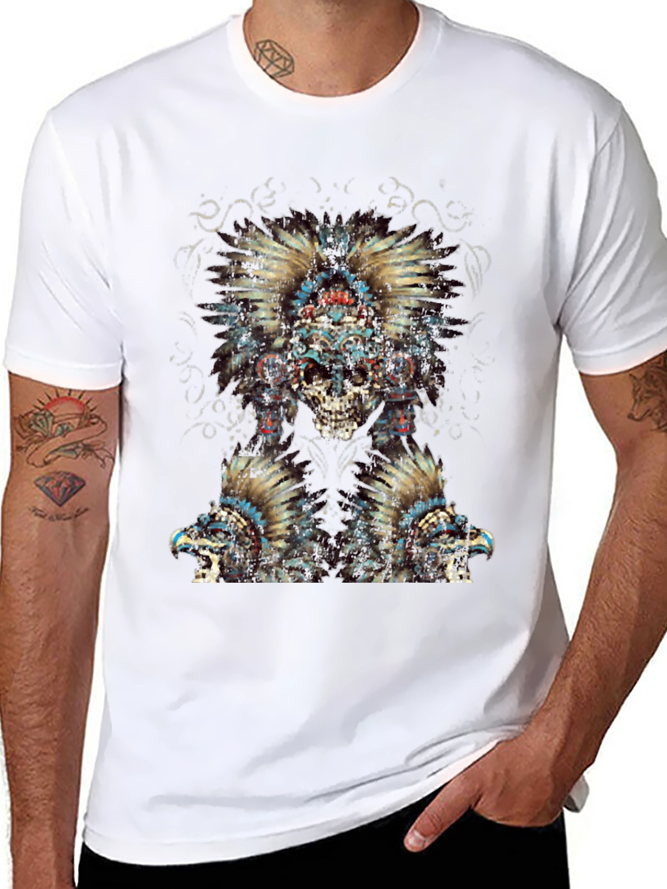 Skull Feather Headdress Graphic T-Shirt