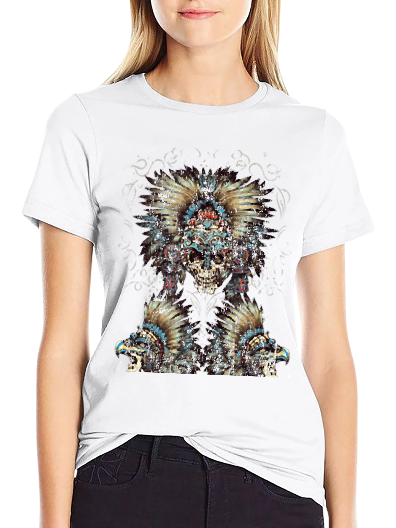 Skull Feather Headdress Graphic T-Shirt