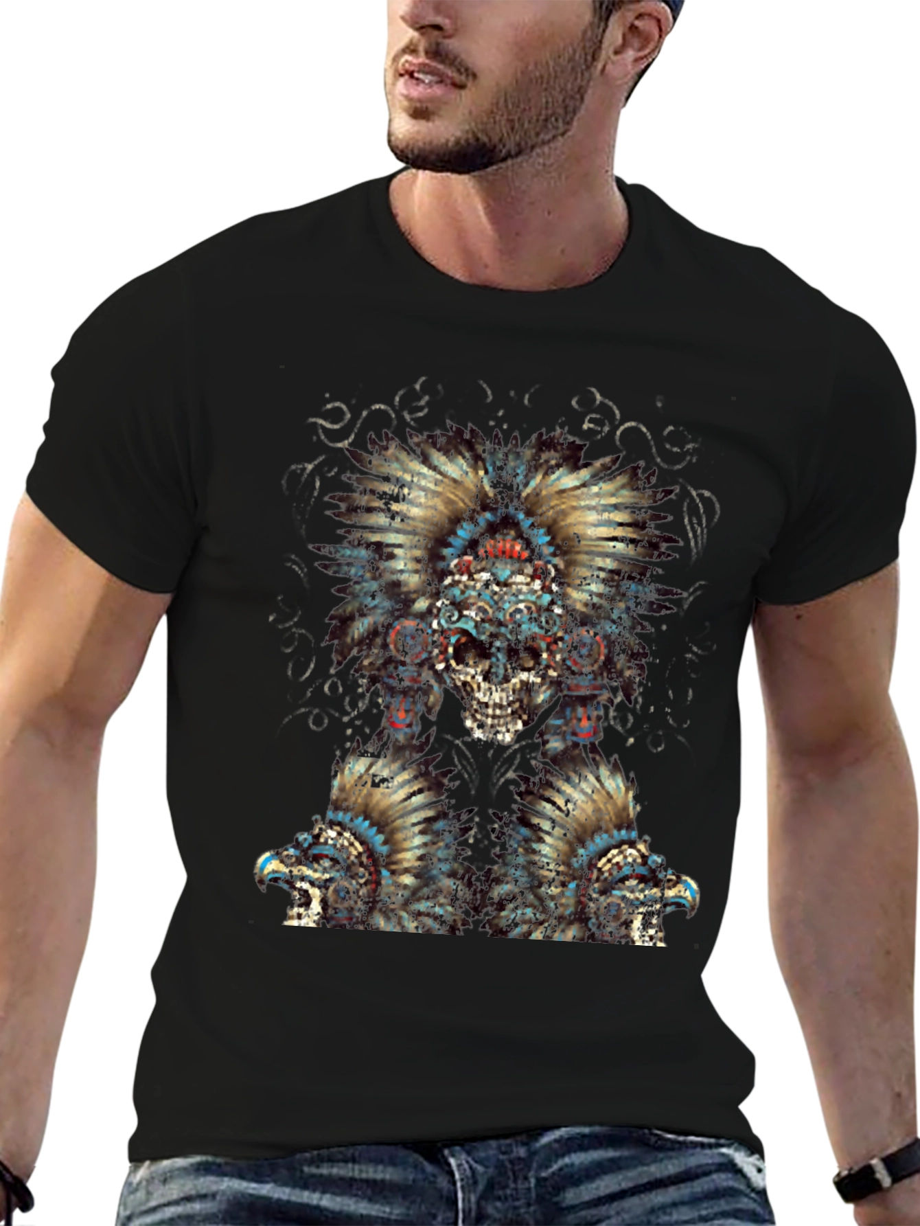 Skull Feather Headdress Graphic T-Shirt