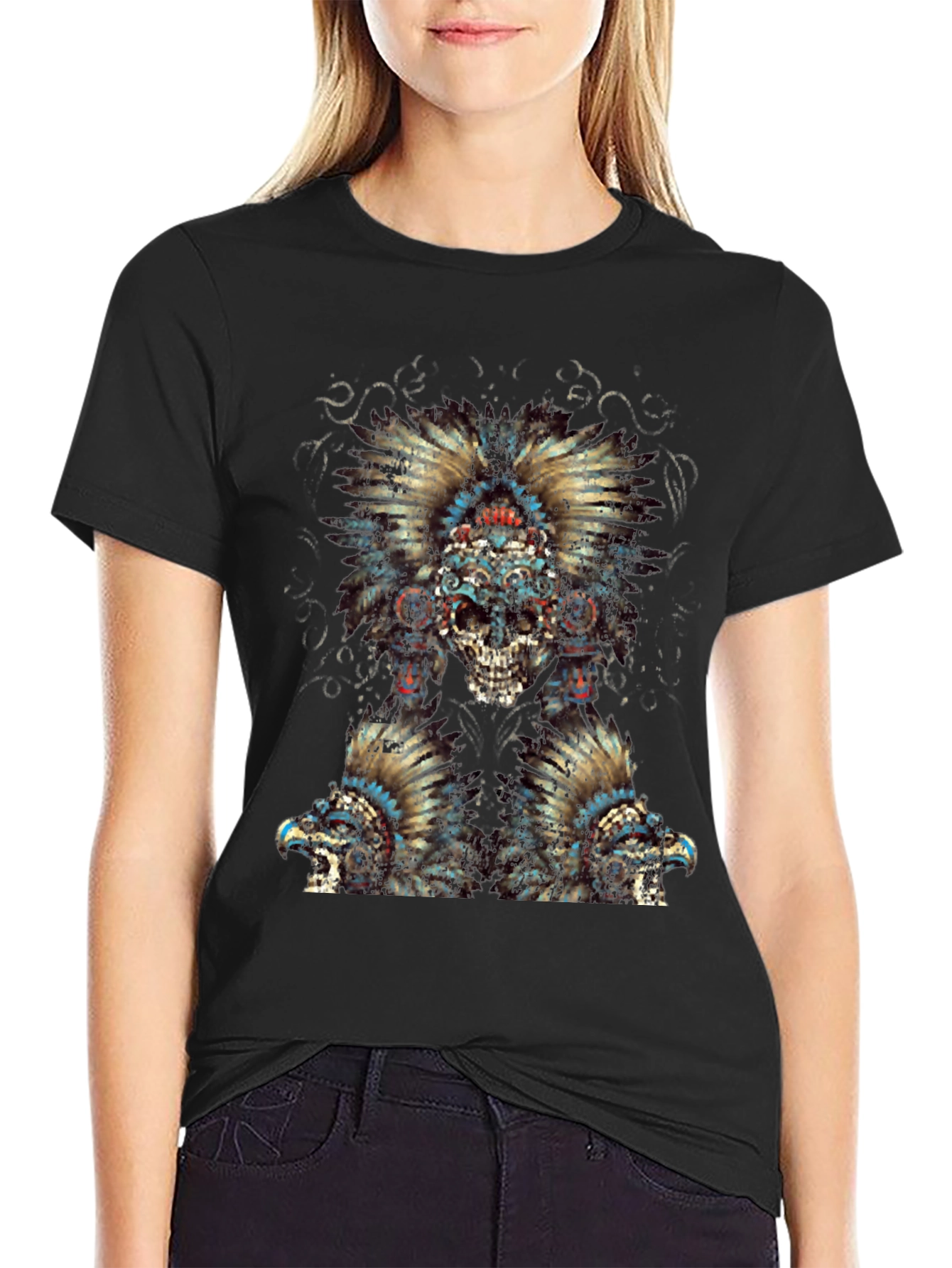 Skull Feather Headdress Graphic T-Shirt