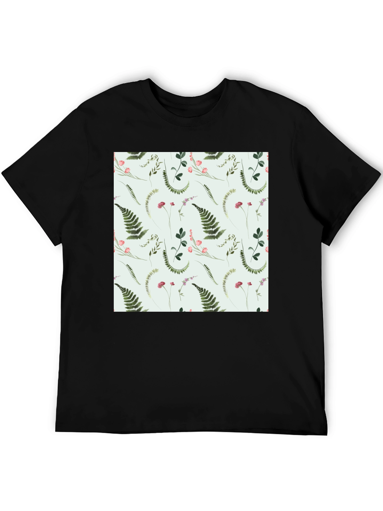 Botanical Fern Print Black T-Shirt