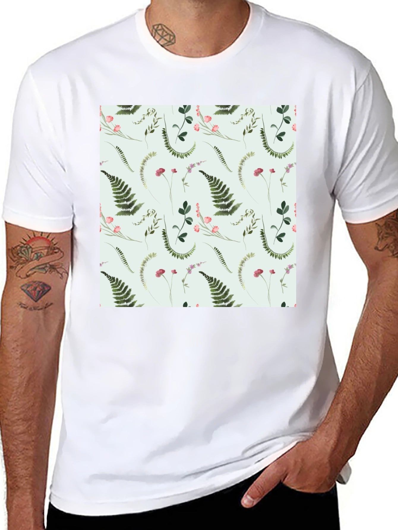 Botanical Fern Print Black T-Shirt