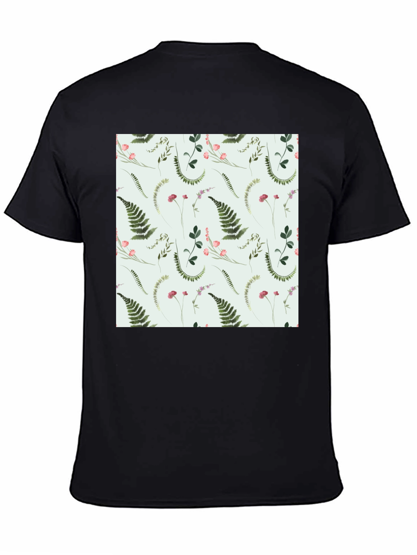 Botanical Fern Print Black T-Shirt