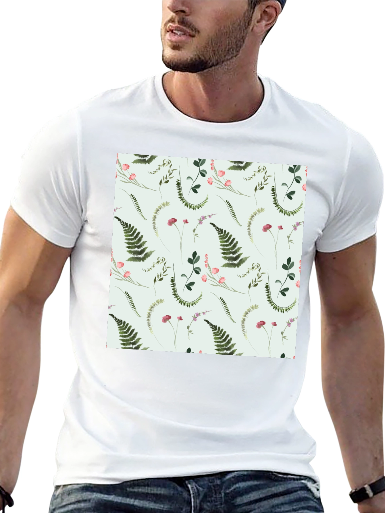 Botanical Fern Print Black T-Shirt