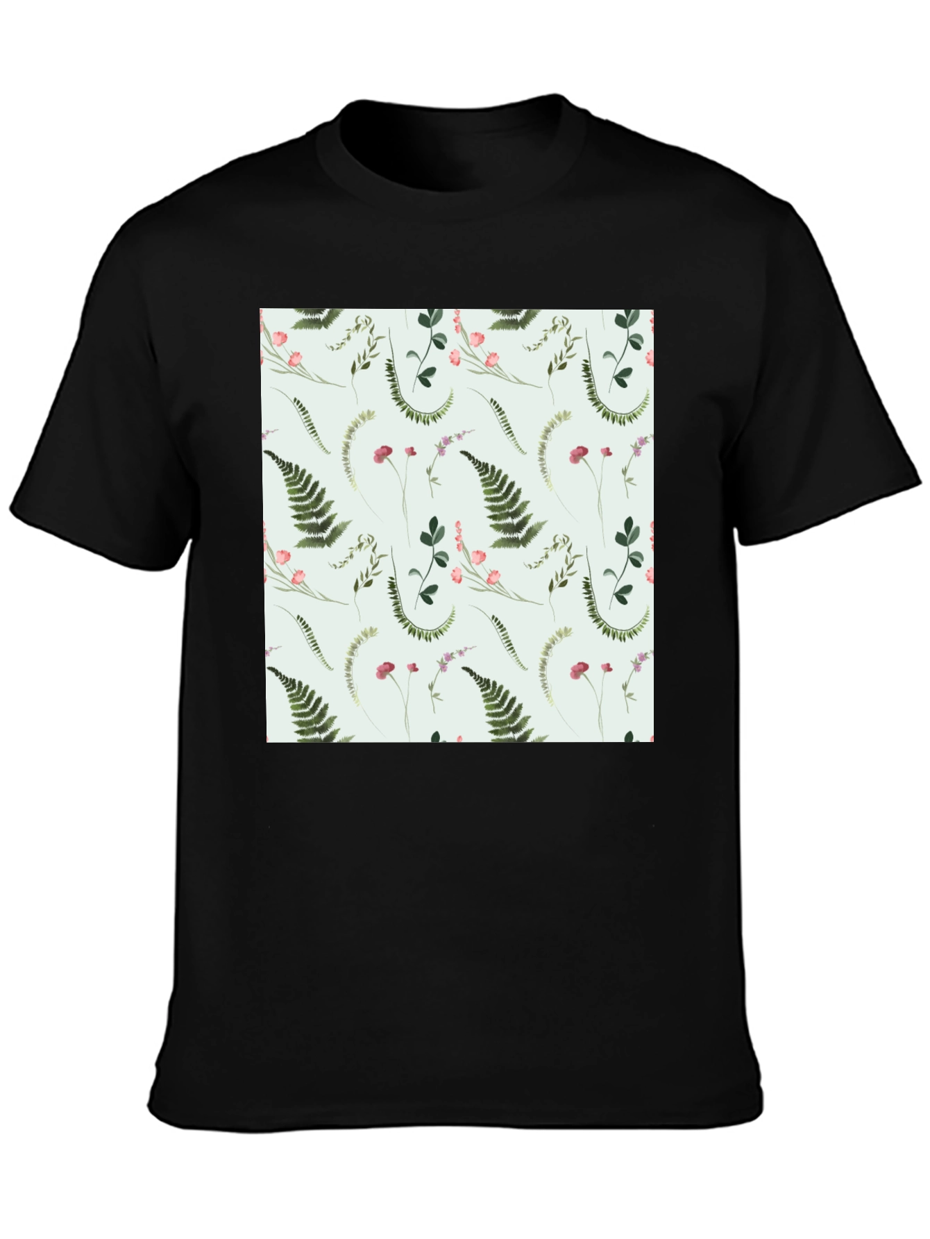 Botanical Fern Print Black T-Shirt