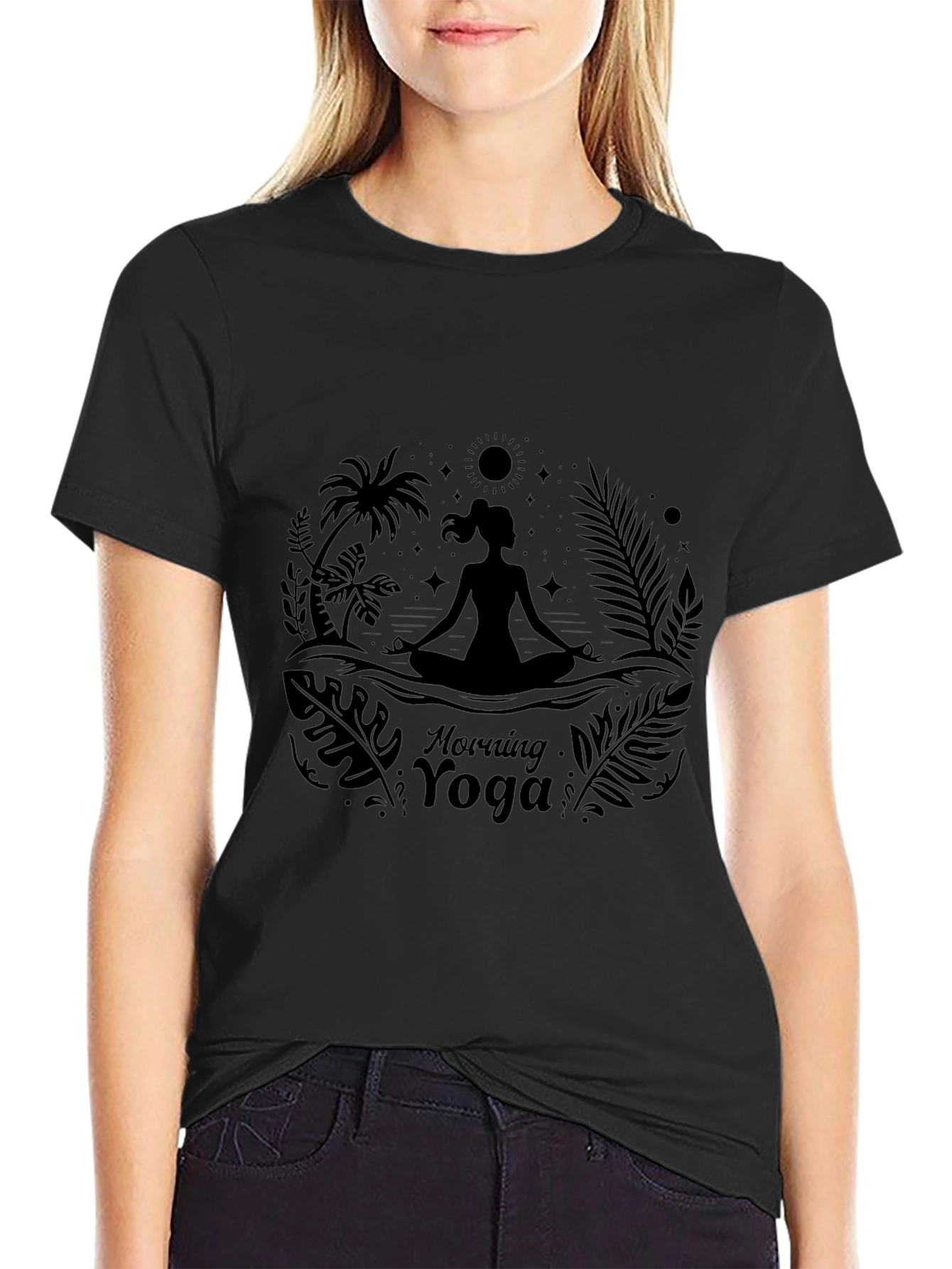Morning Yoga Graphic Tee - Black
