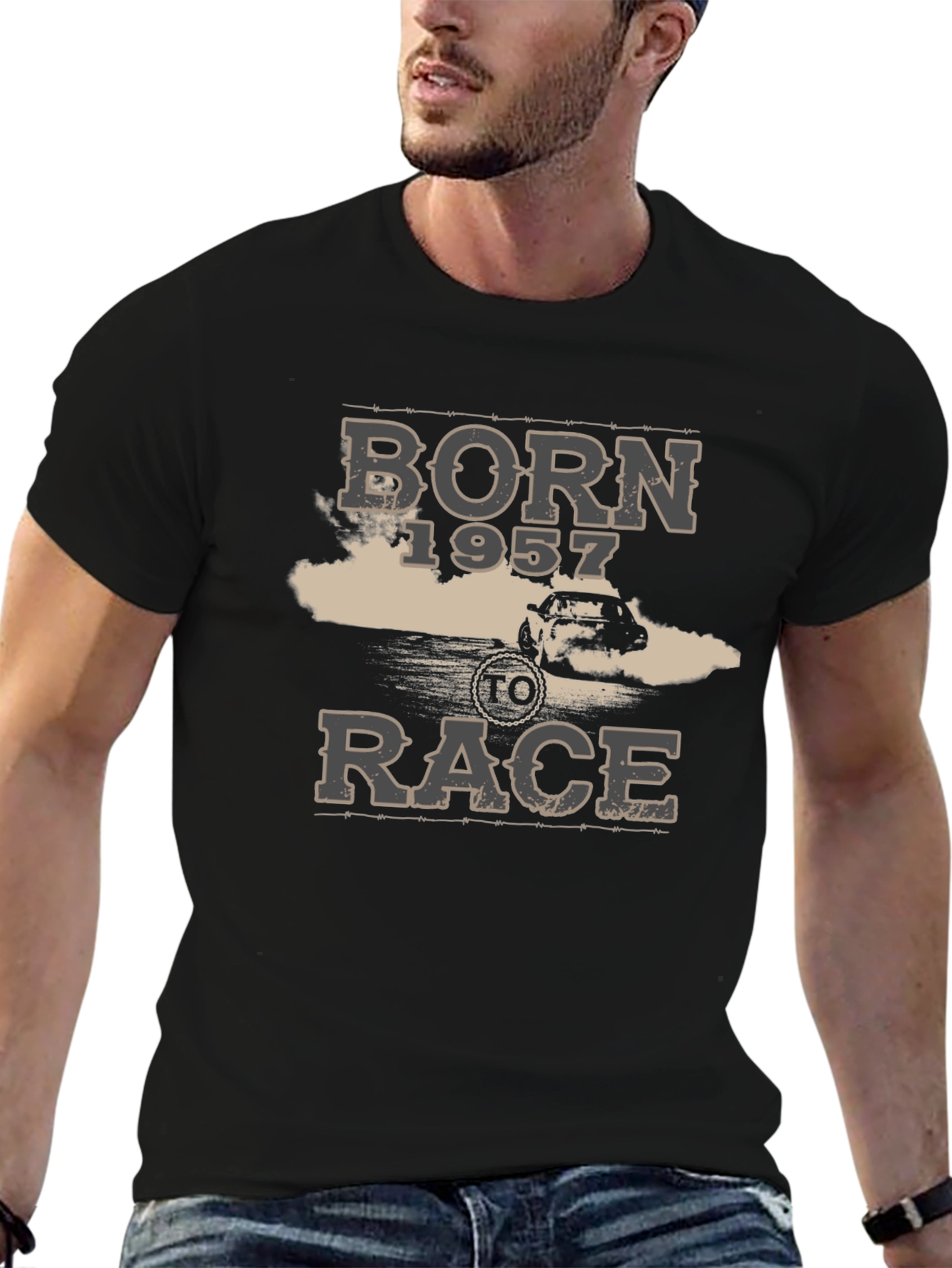 Born 1957 To Race Mens Black T-Shirt