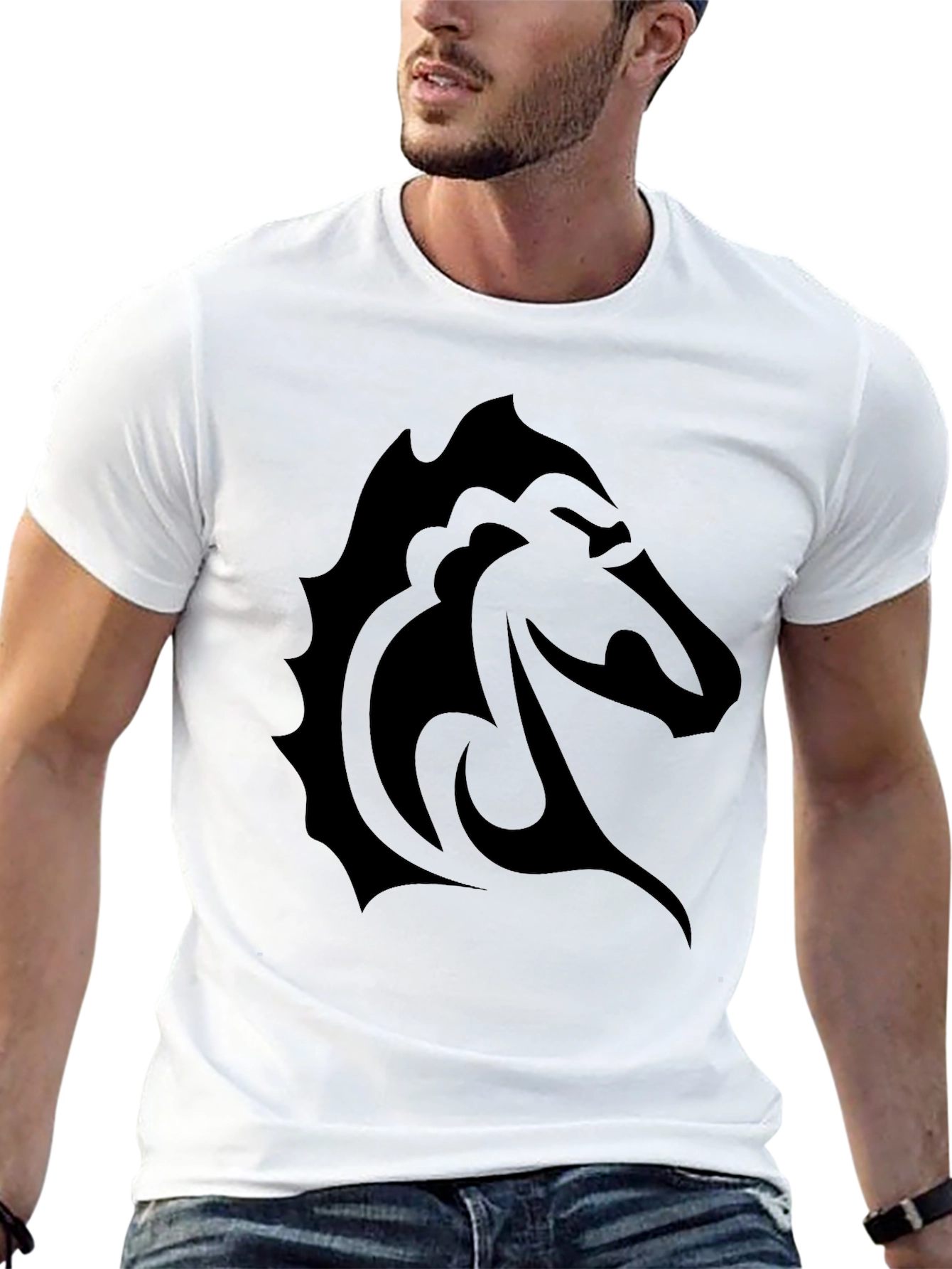 Tribal Horse Head Graphic Black Tee Shirt