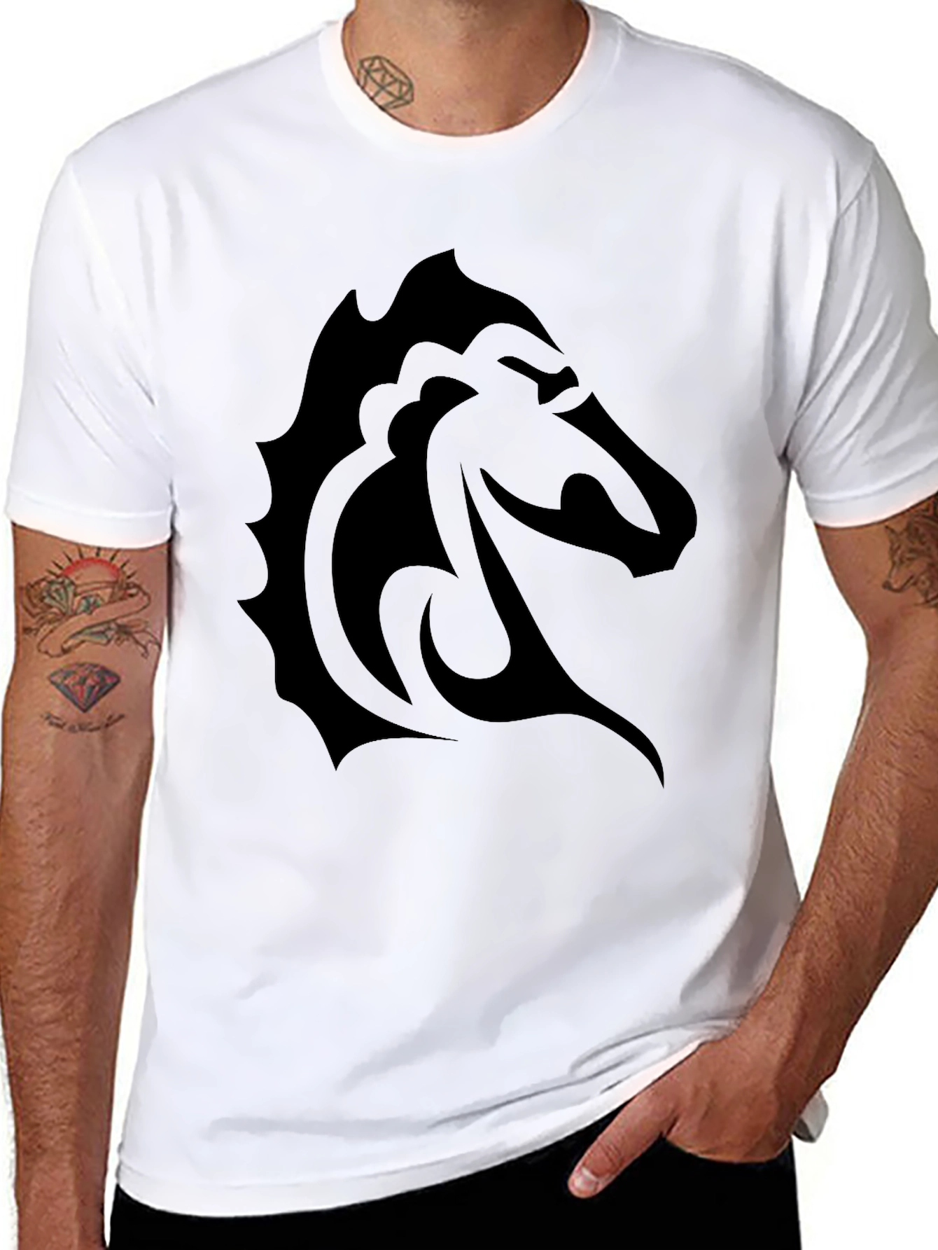 Tribal Horse Head Graphic Black Tee Shirt