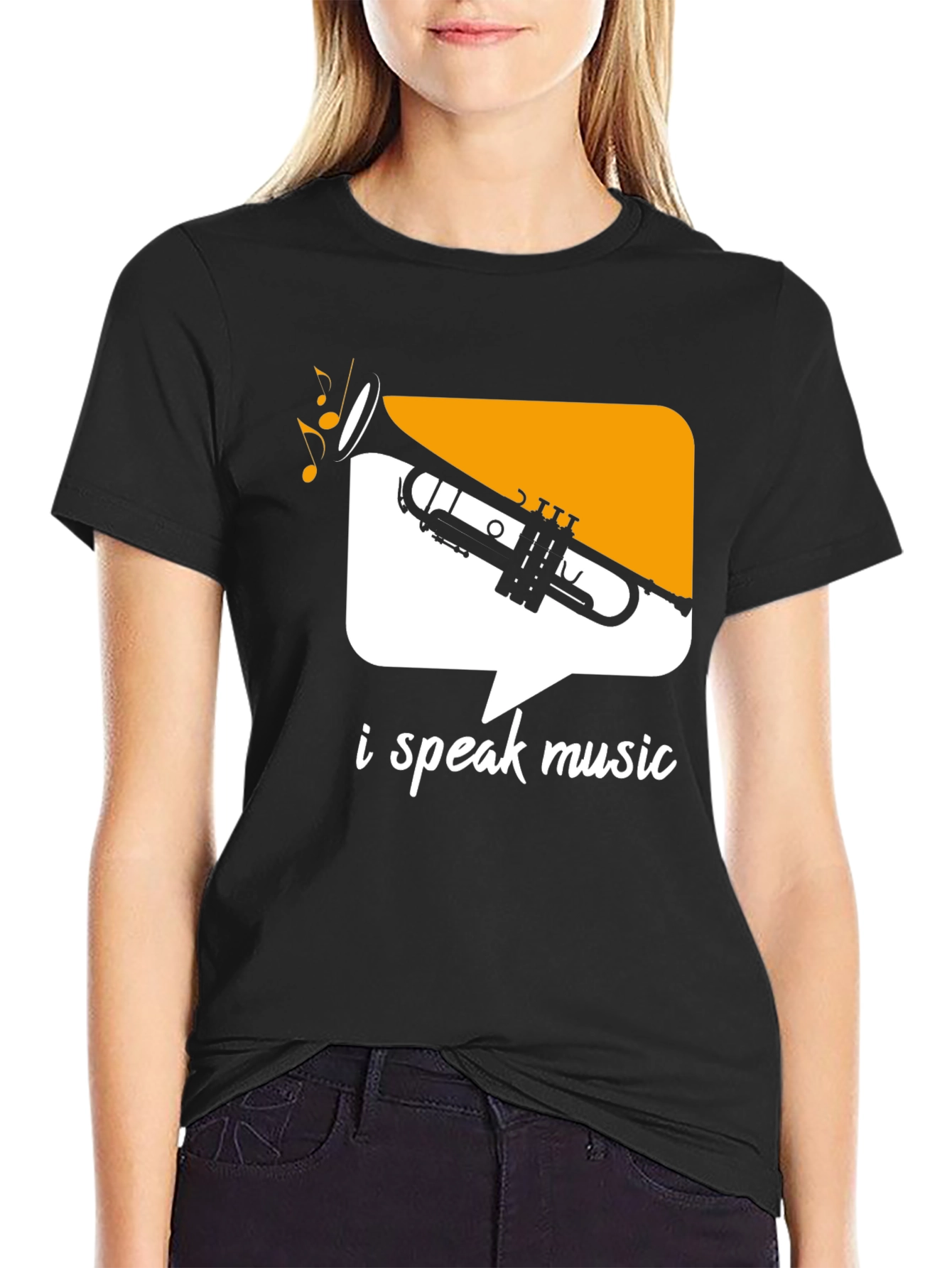 I Speak Music Black T-Shirt: Trumpet Design
