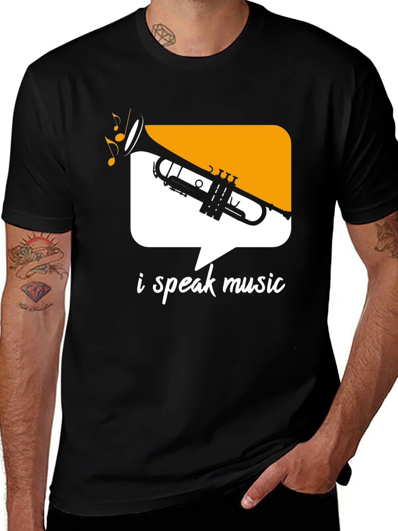 I Speak Music Black T-Shirt: Trumpet Design