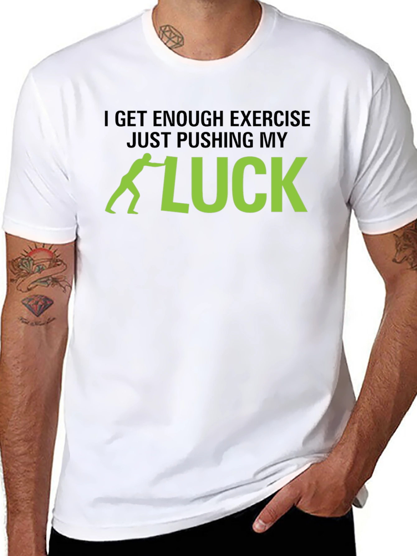 Pushing My Luck Black T-Shirt - Funny Exercise Tee