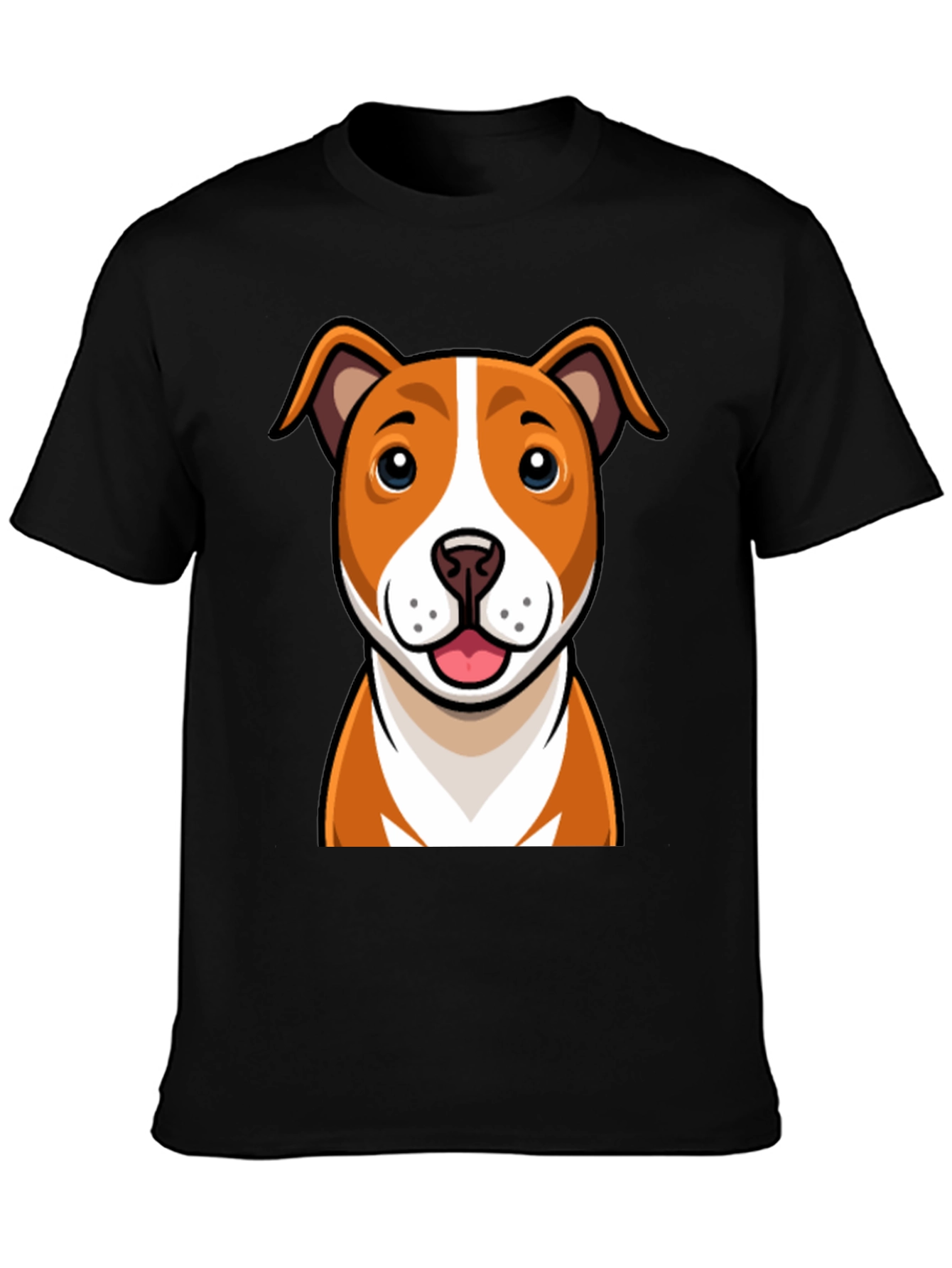 Cartoon Dog Graphic Tee - Black Crew Neck T-Shirt