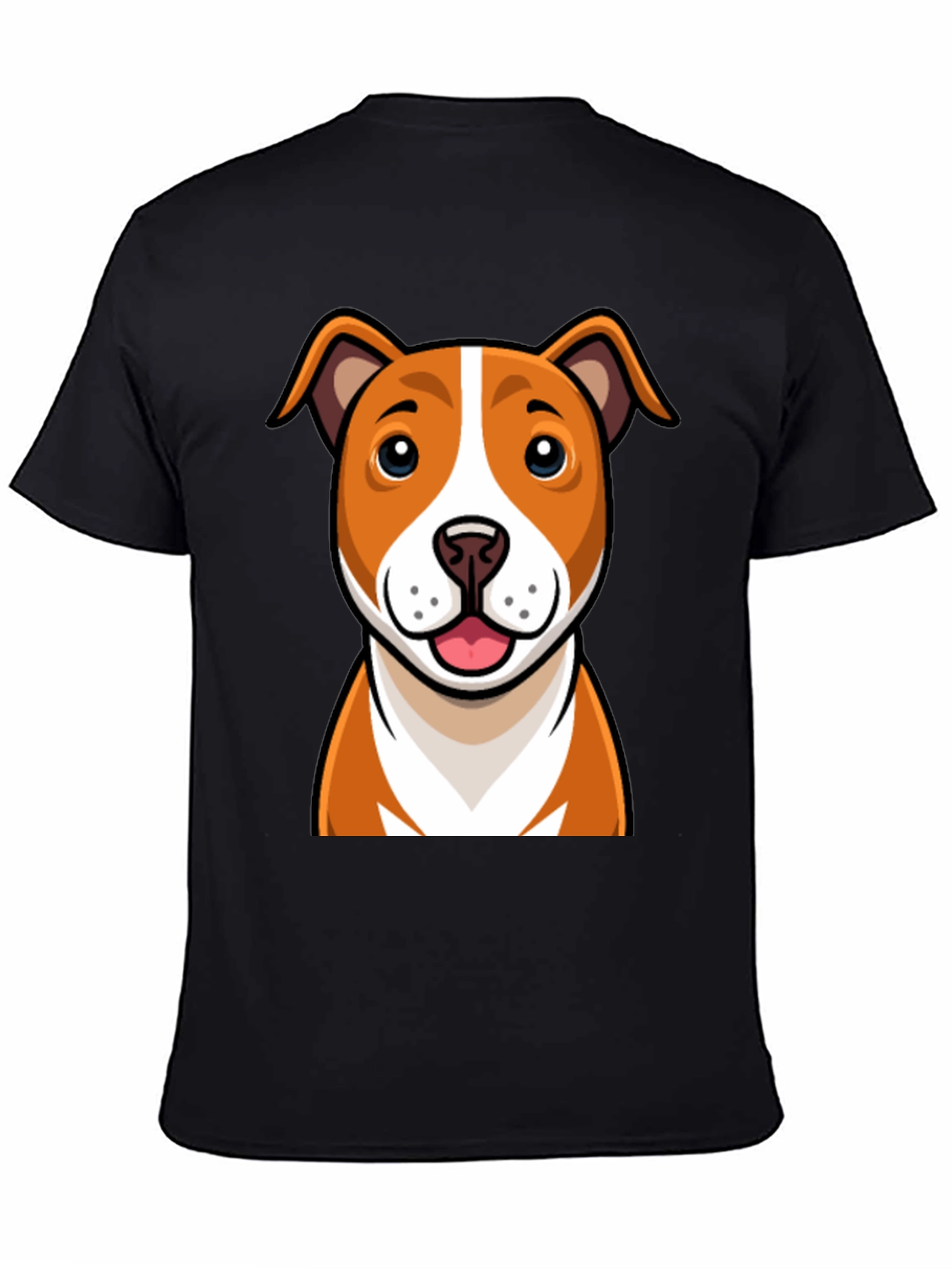 Cartoon Dog Graphic Tee - Black Crew Neck T-Shirt