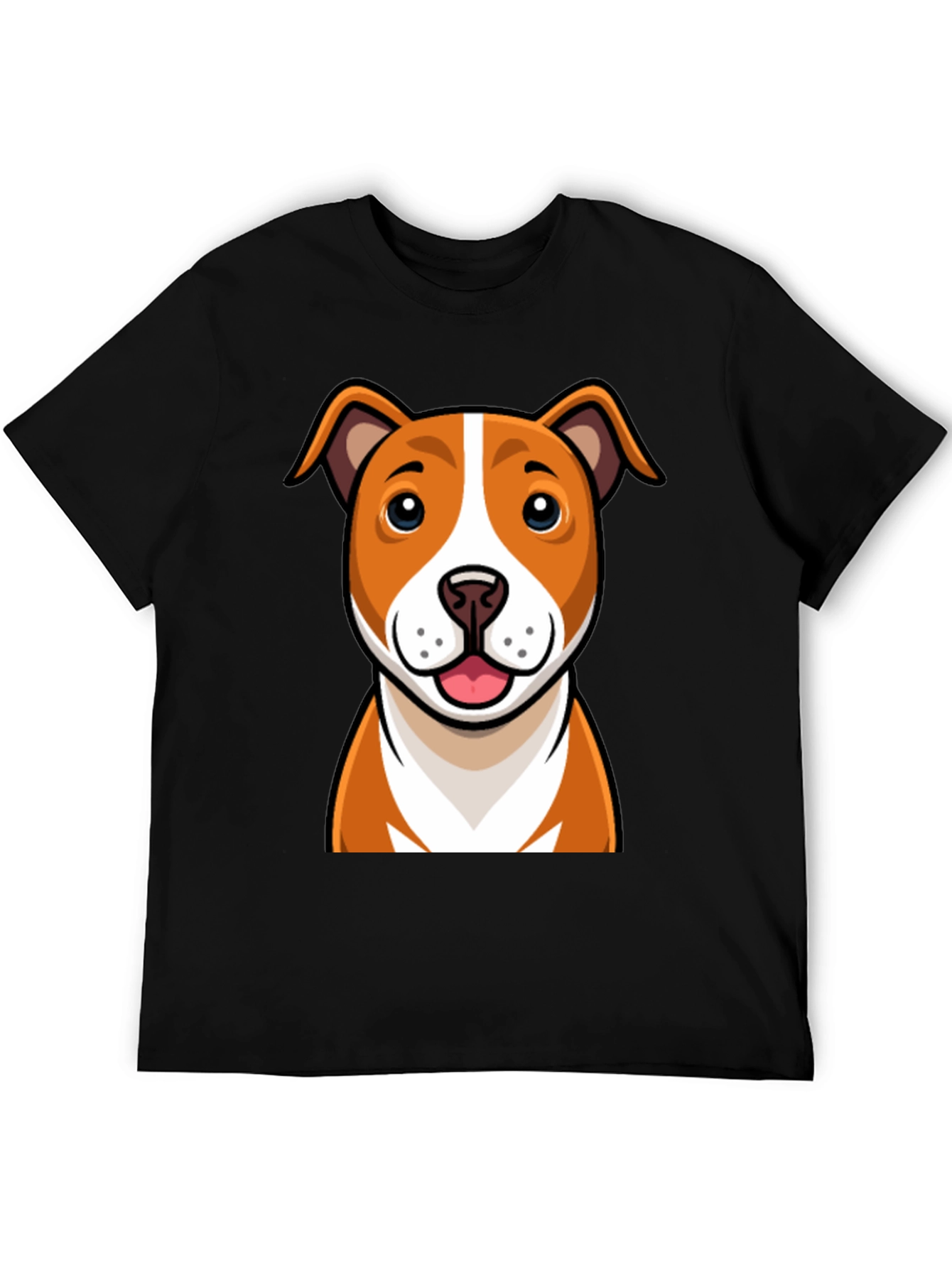 Cartoon Dog Graphic Tee - Black Crew Neck T-Shirt