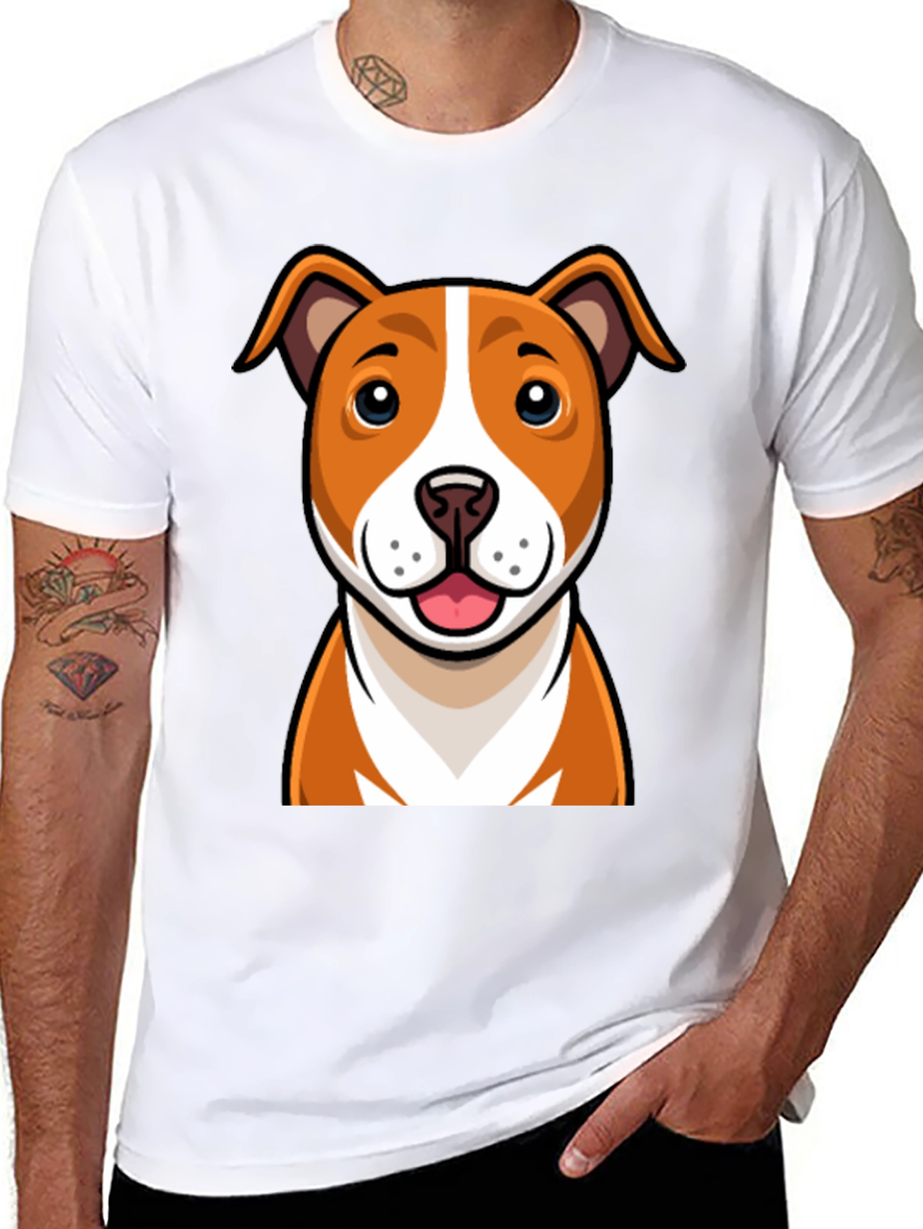 Cartoon Dog Graphic Tee - Black Crew Neck T-Shirt