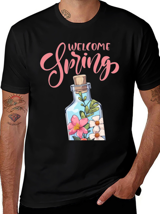 Welcome Spring Graphic Tee - Floral Bottle Design