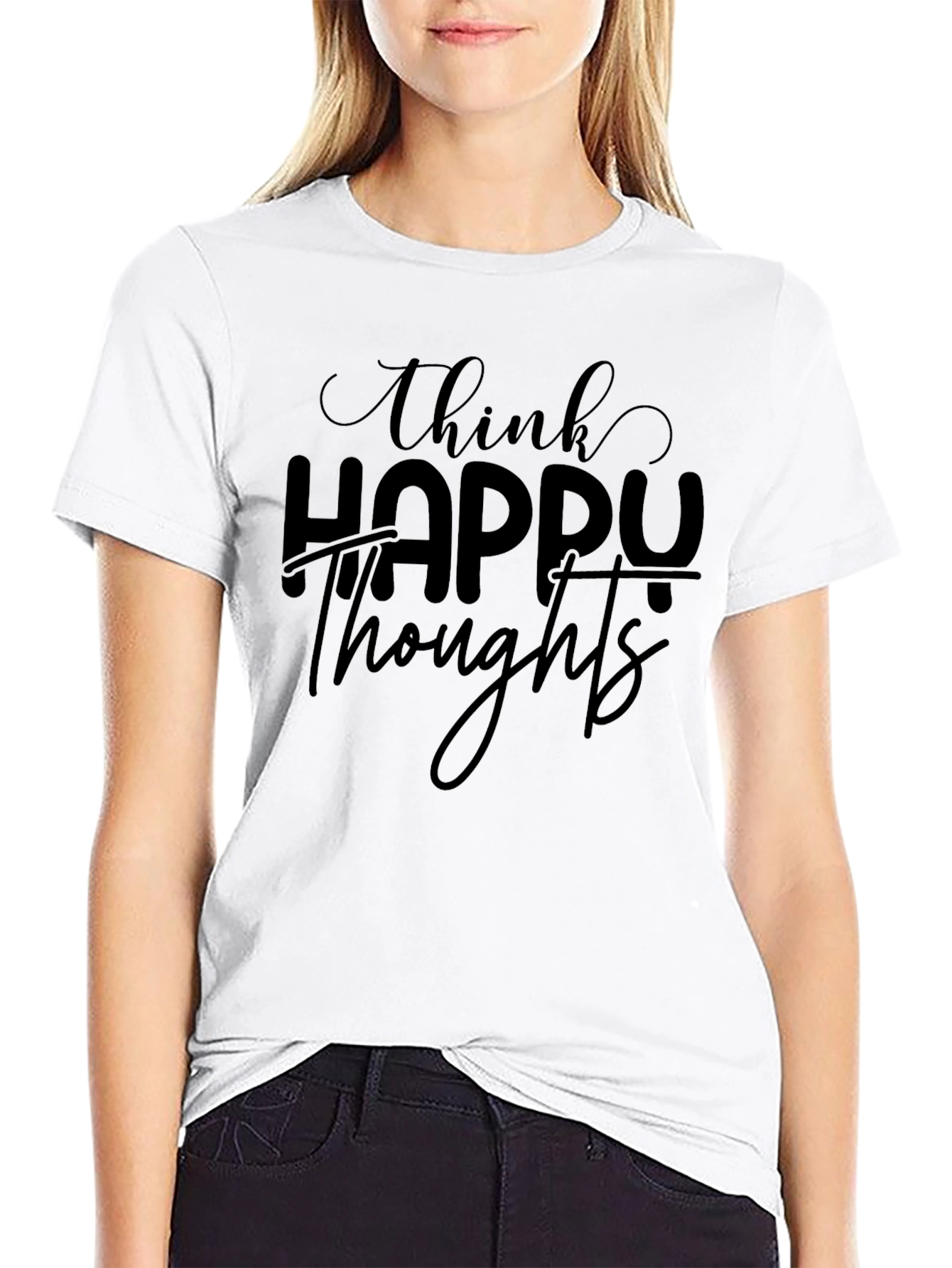 Think Happy Thoughts Black Graphic Tee