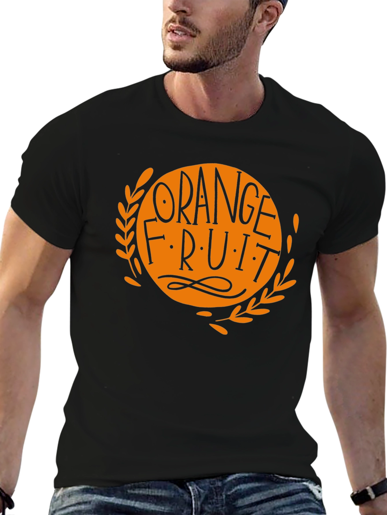 Orange Fruit Graphic Black T-Shirt