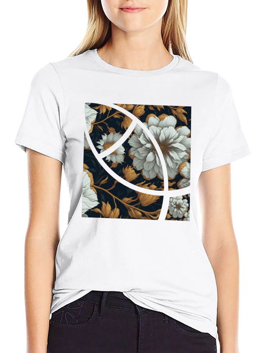 Floral Graphic Print Black Crew Neck Tee