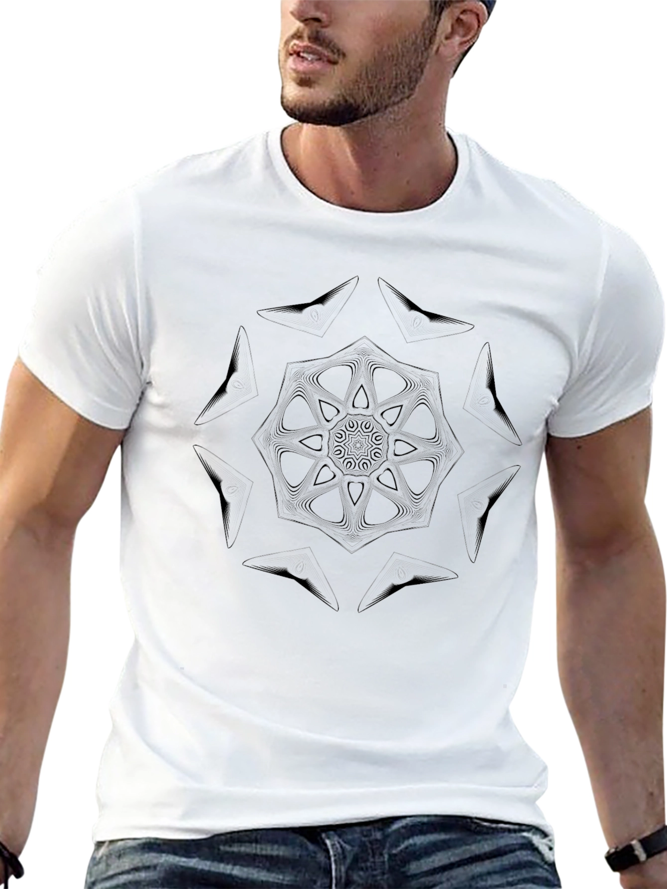 Black Mandala Graphic Print Crew Neck T-Shirt