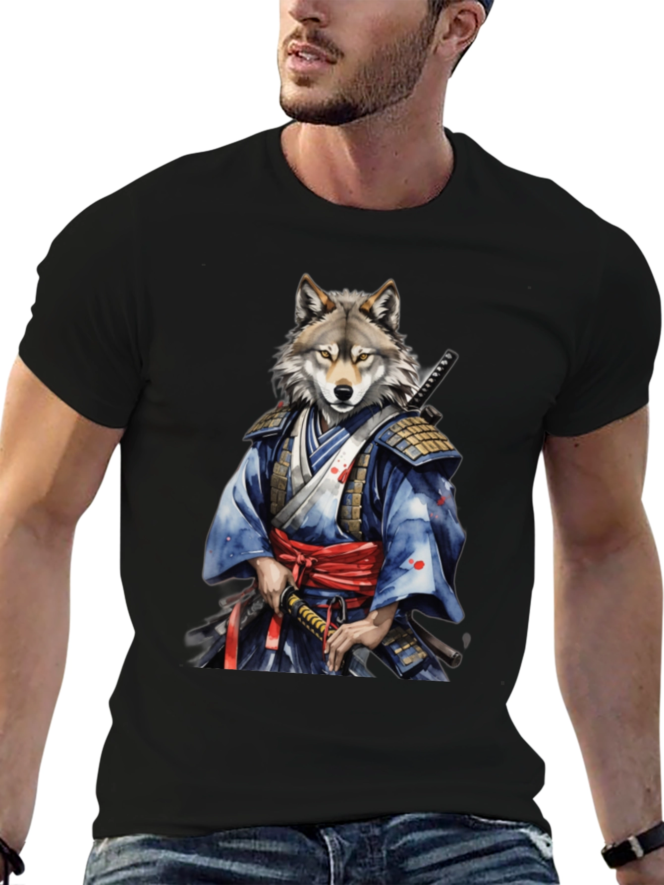 Samurai Wolf Graphic Tee - Unique Design