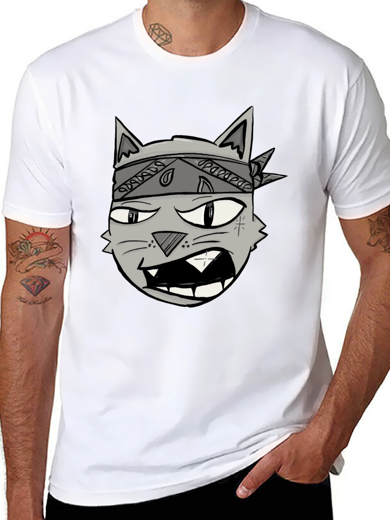 Gangster Cat Graphic Tee - Cool Cartoon T-Shirt