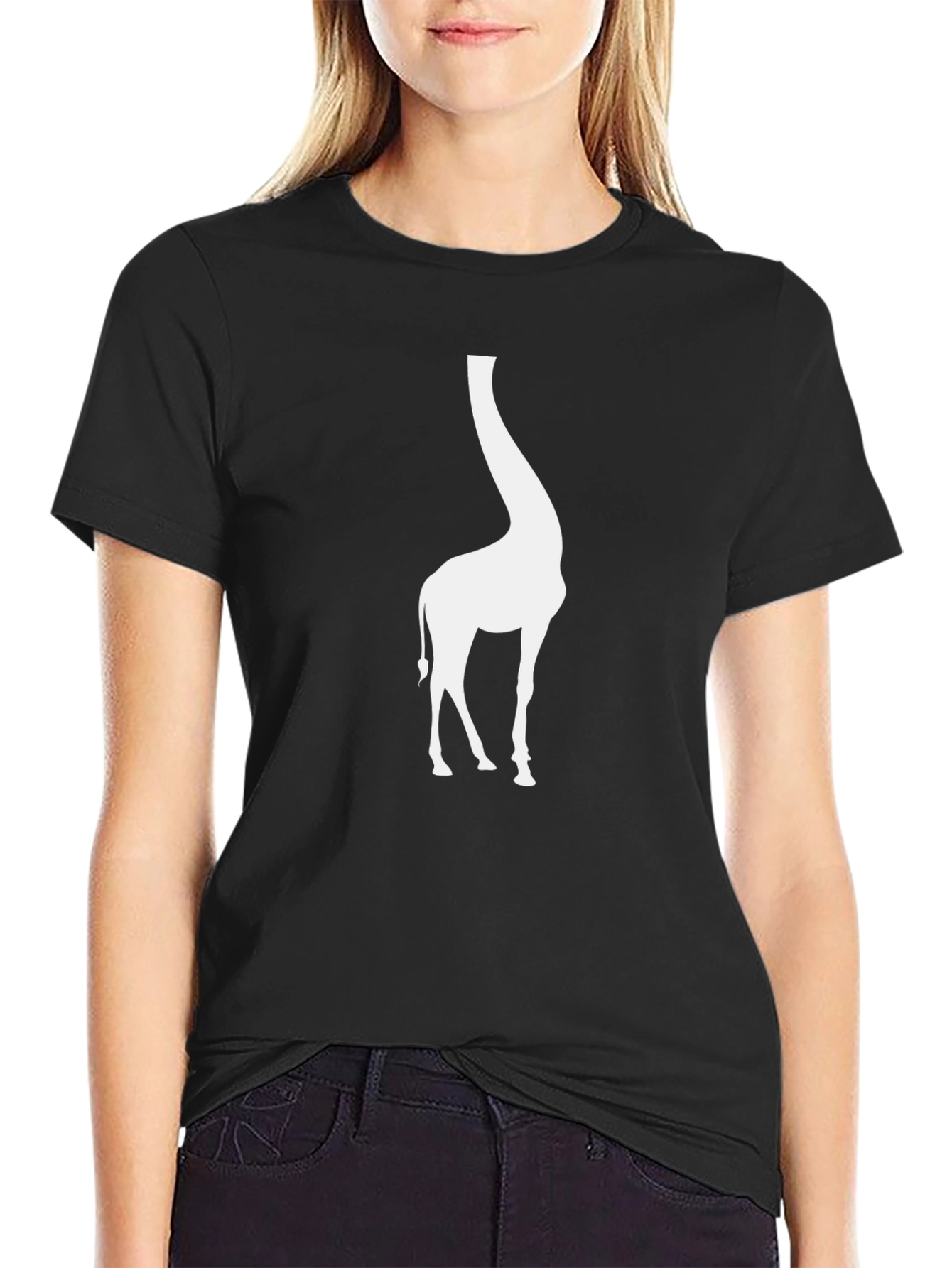 Giraffe Silhouette Black T-Shirt