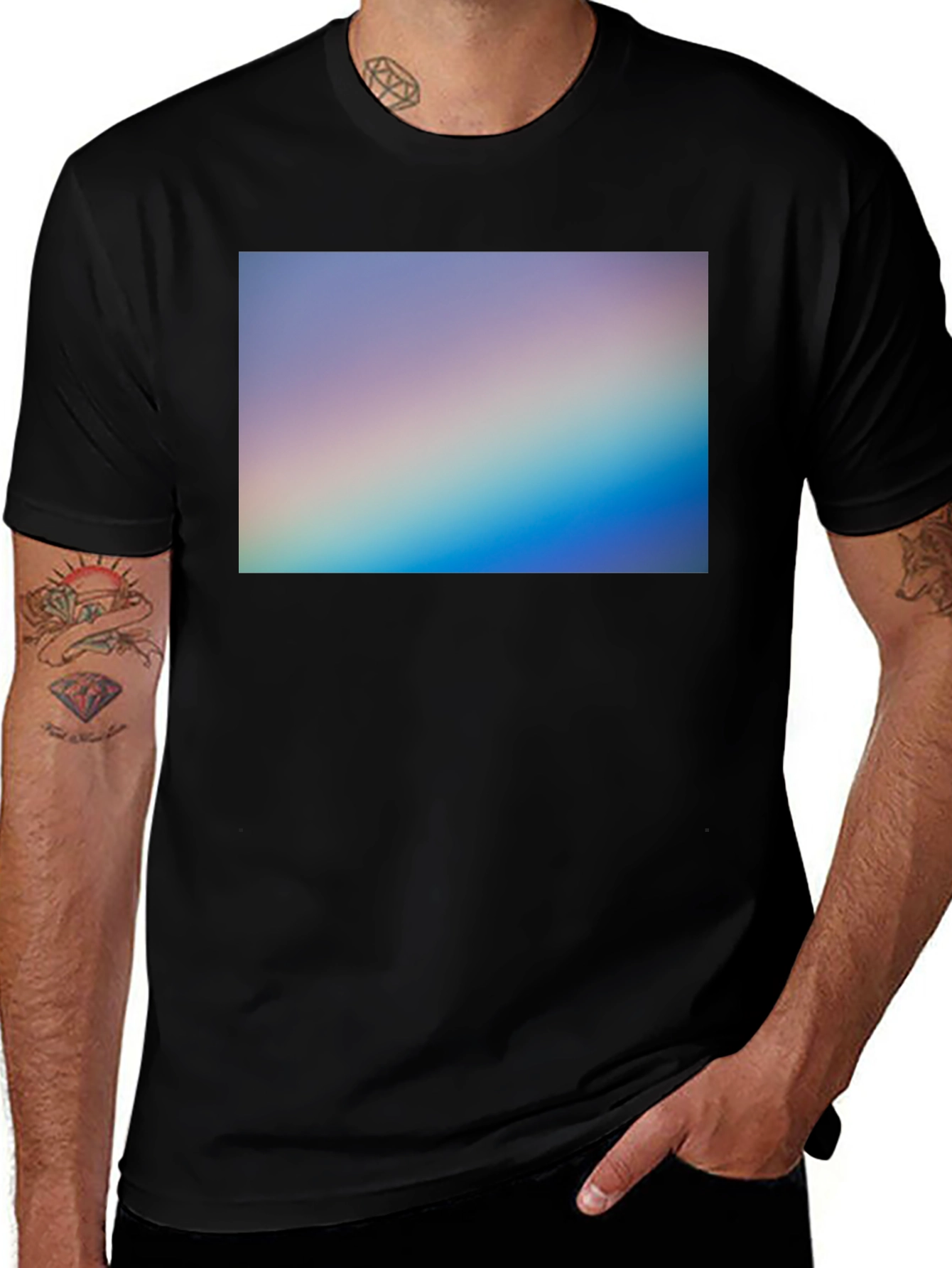 Gradient Spectrum Graphic Tee - Black Casual Shirt