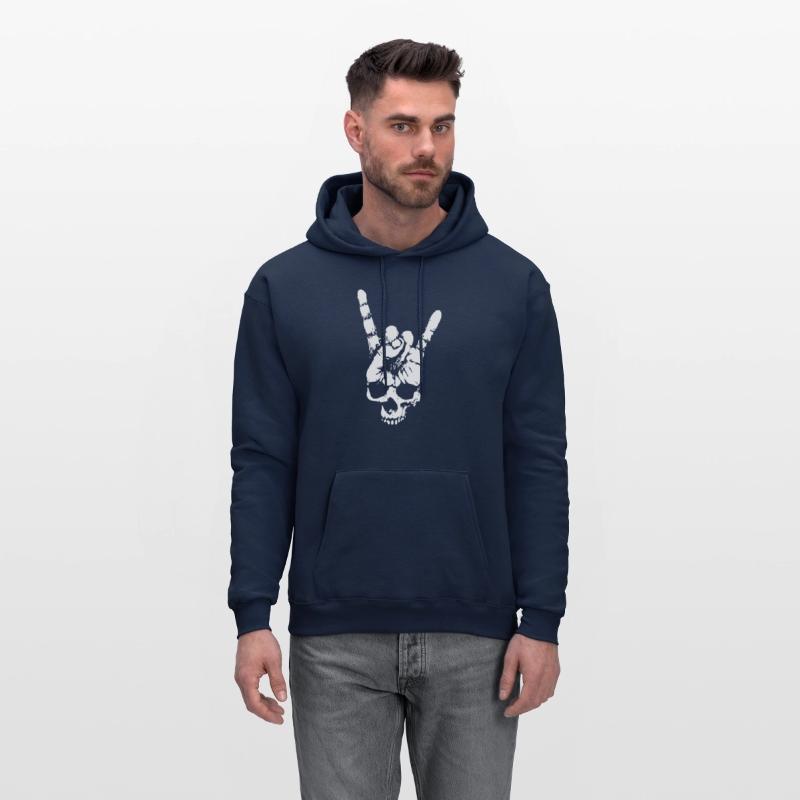 heavy metal skull with devil horns hand