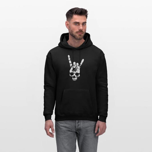 heavy metal skull with devil horns hand