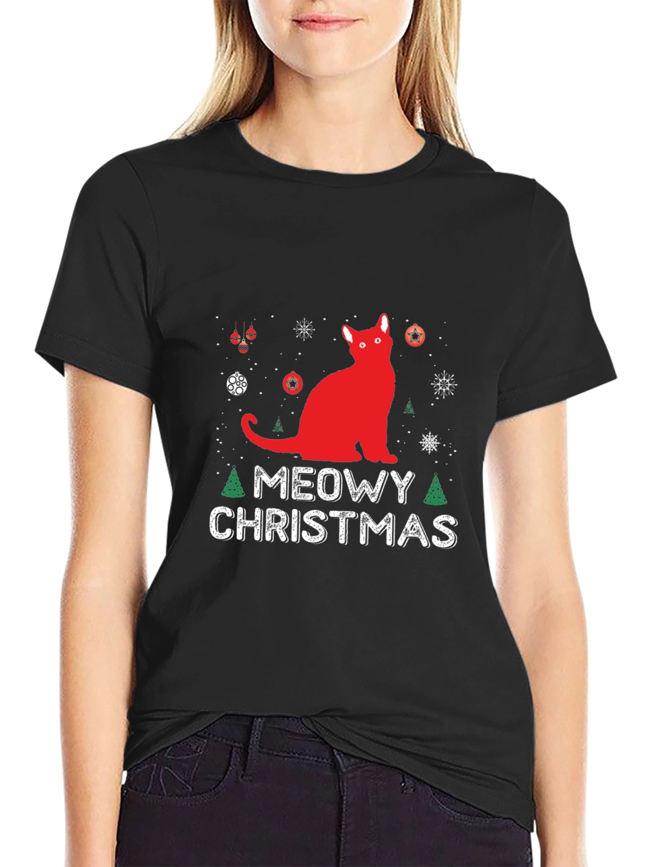 Meowy Christmas Cat Graphic T-Shirt