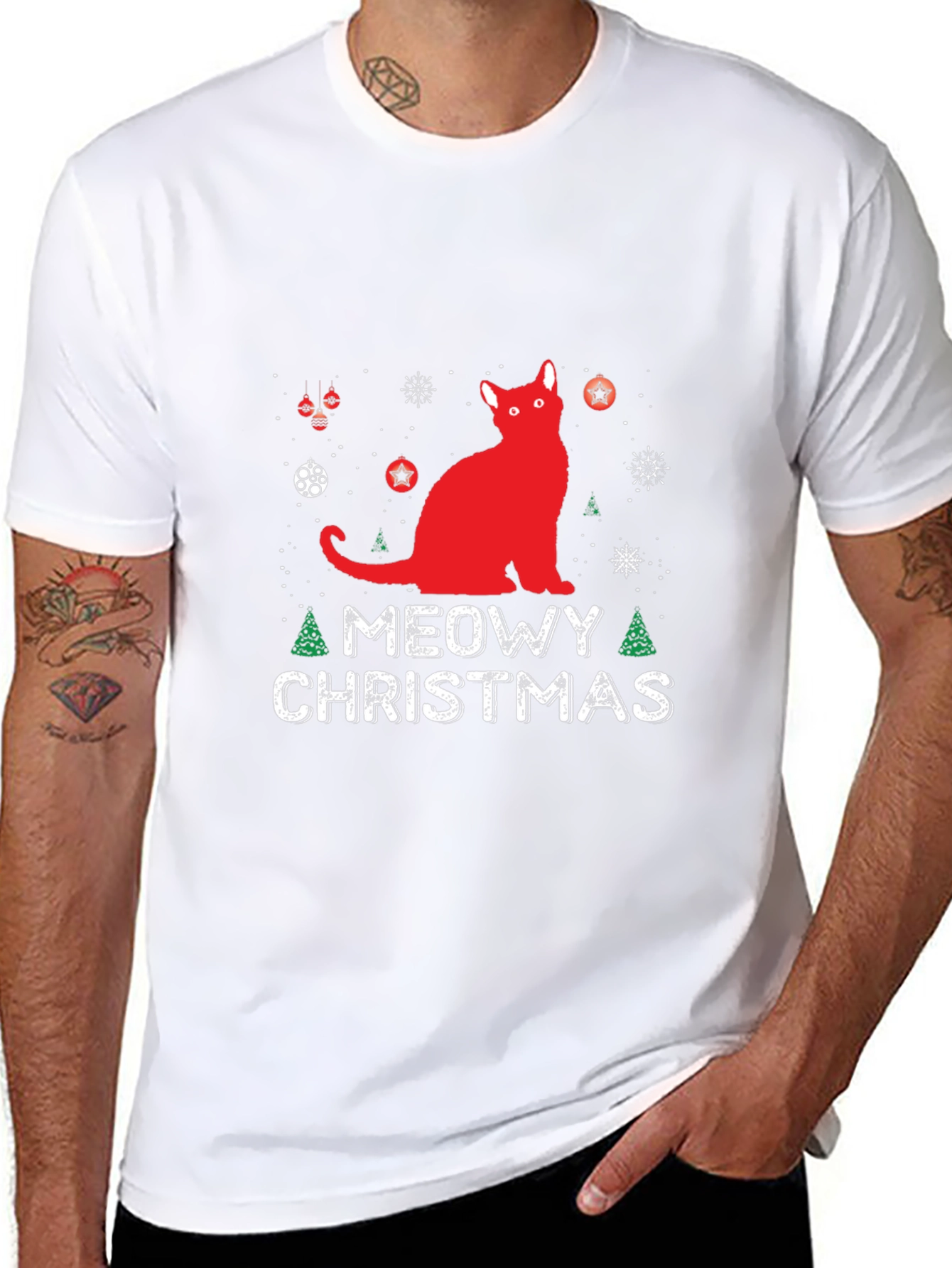 Meowy Christmas Cat Graphic T-Shirt