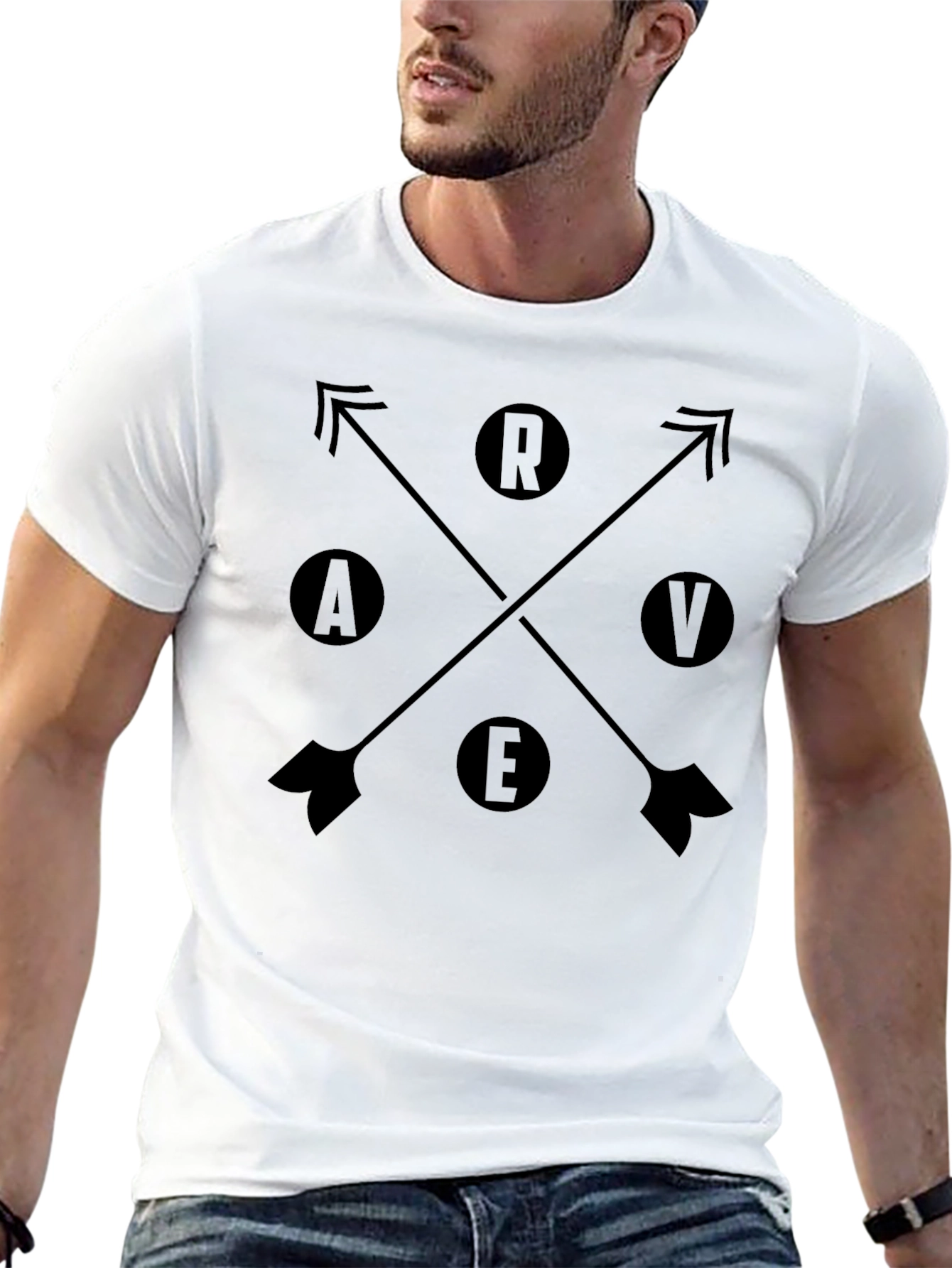 Retro Black Arrow & Letter Graphic T-Shirt