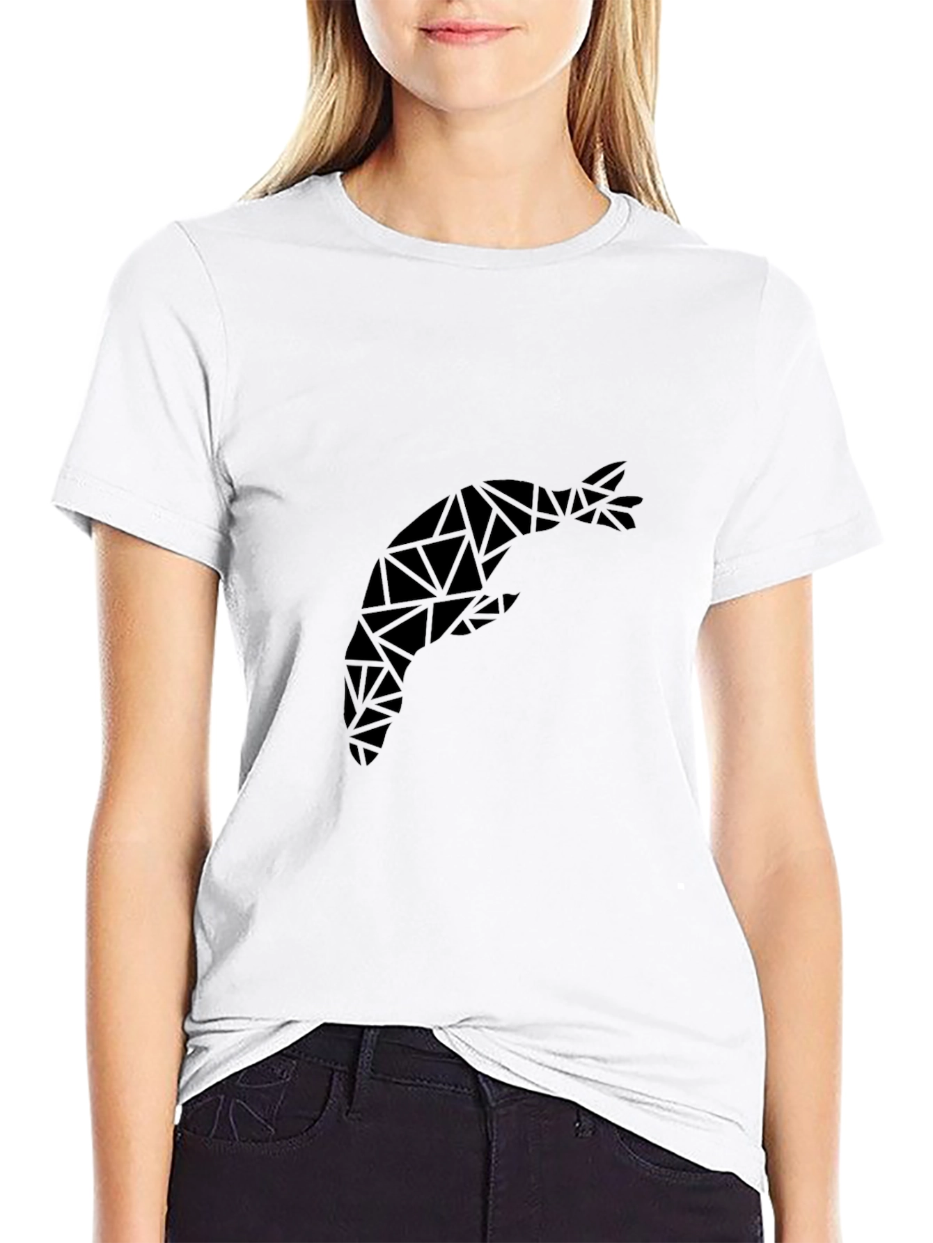 Geometric Shrimp Graphic Tee - Modern Black T-Shirt