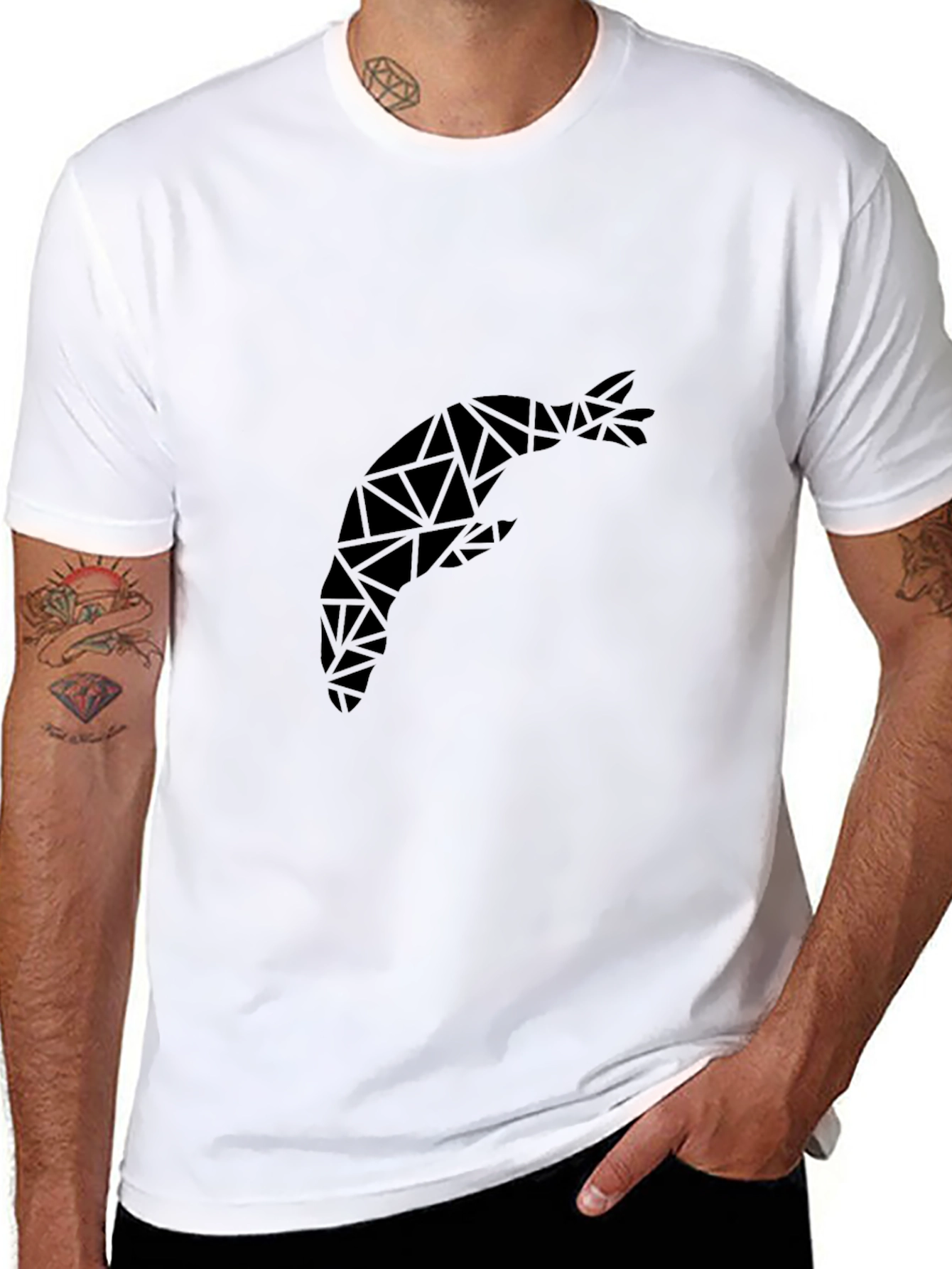 Geometric Shrimp Graphic Tee - Modern Black T-Shirt