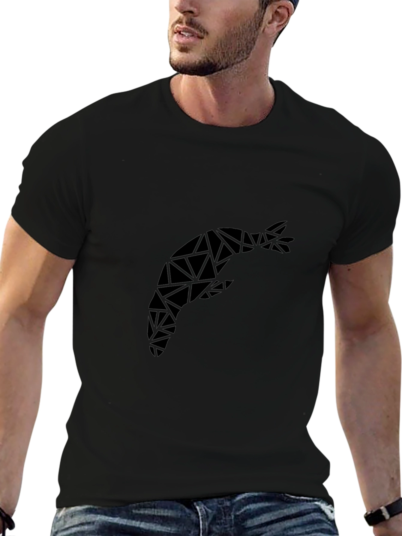 Geometric Shrimp Graphic Tee - Modern Black T-Shirt