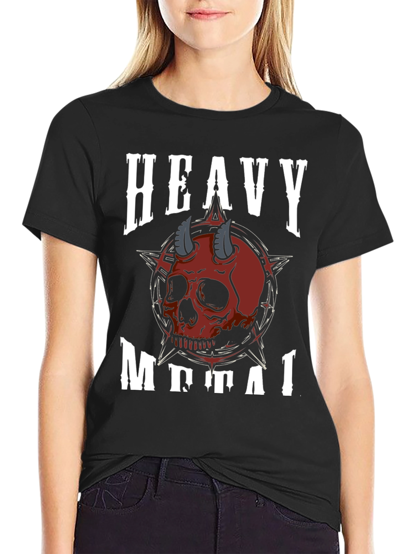 Heavy Metal Skull Graphic Tee - Black T-Shirt