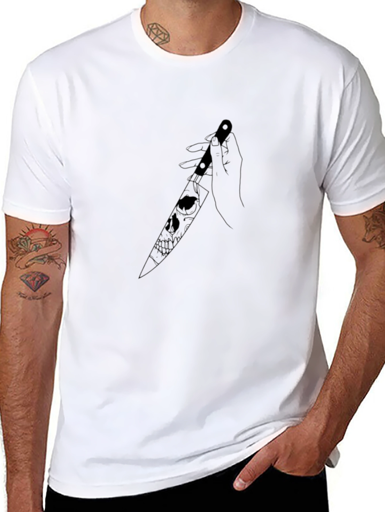 Skull Knife Graphic T-Shirt - Edgy Unisex Design
