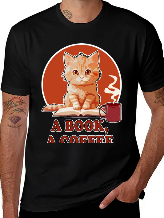 Cat Book Coffee Graphic Tee
